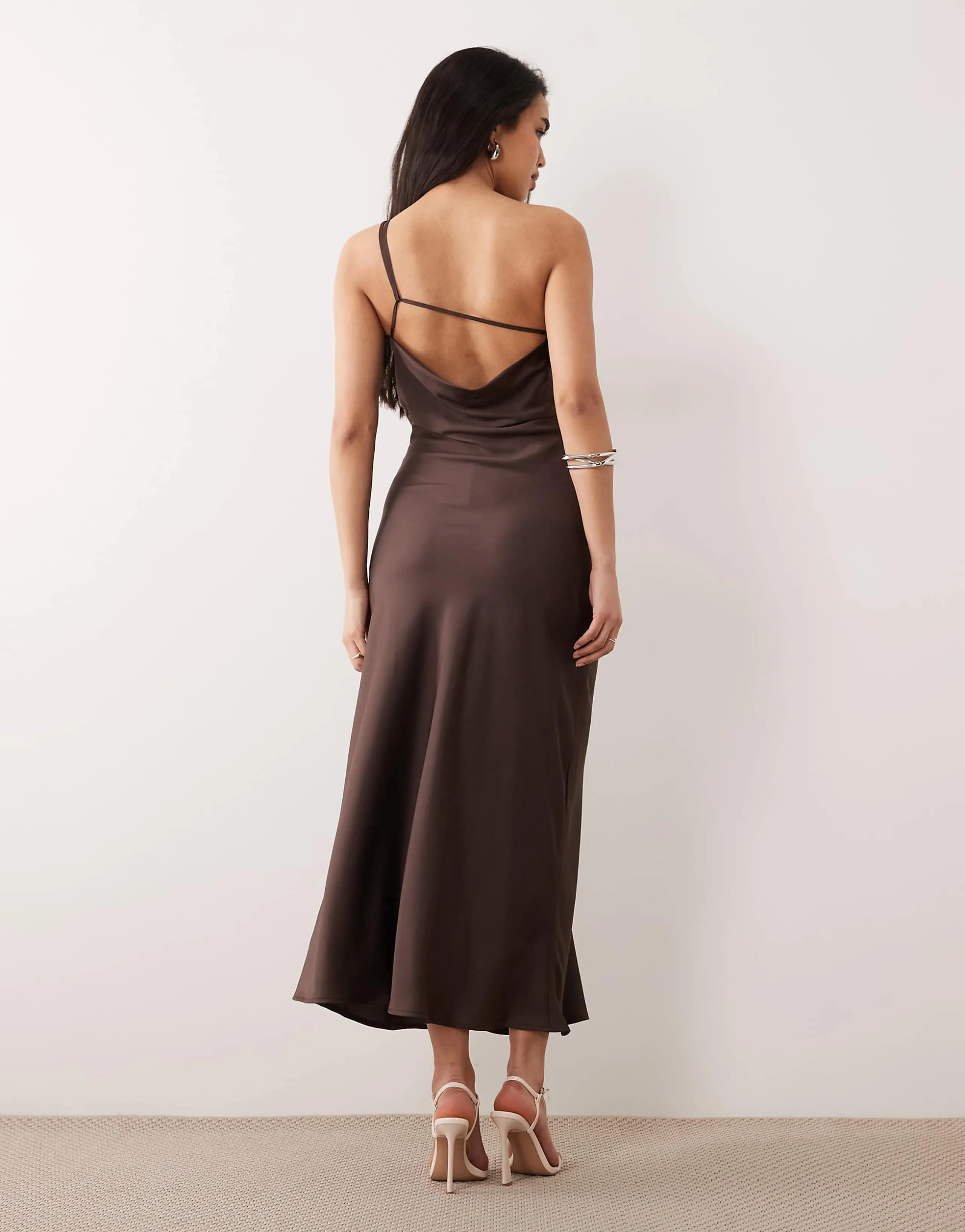 ONLY one shoulder maxi dress in chocolate brown