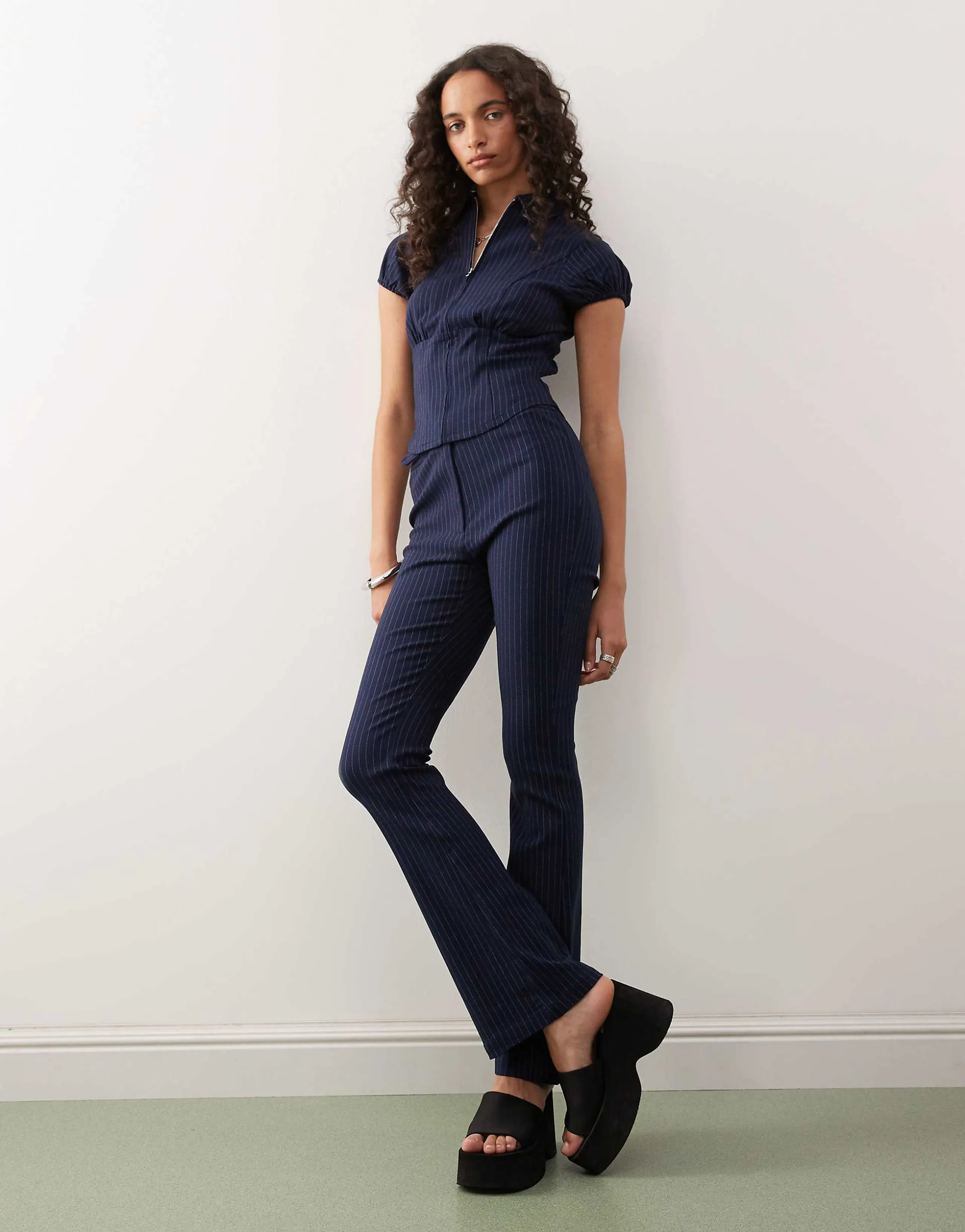 COLLUSION low rise pinstripe pants in navy