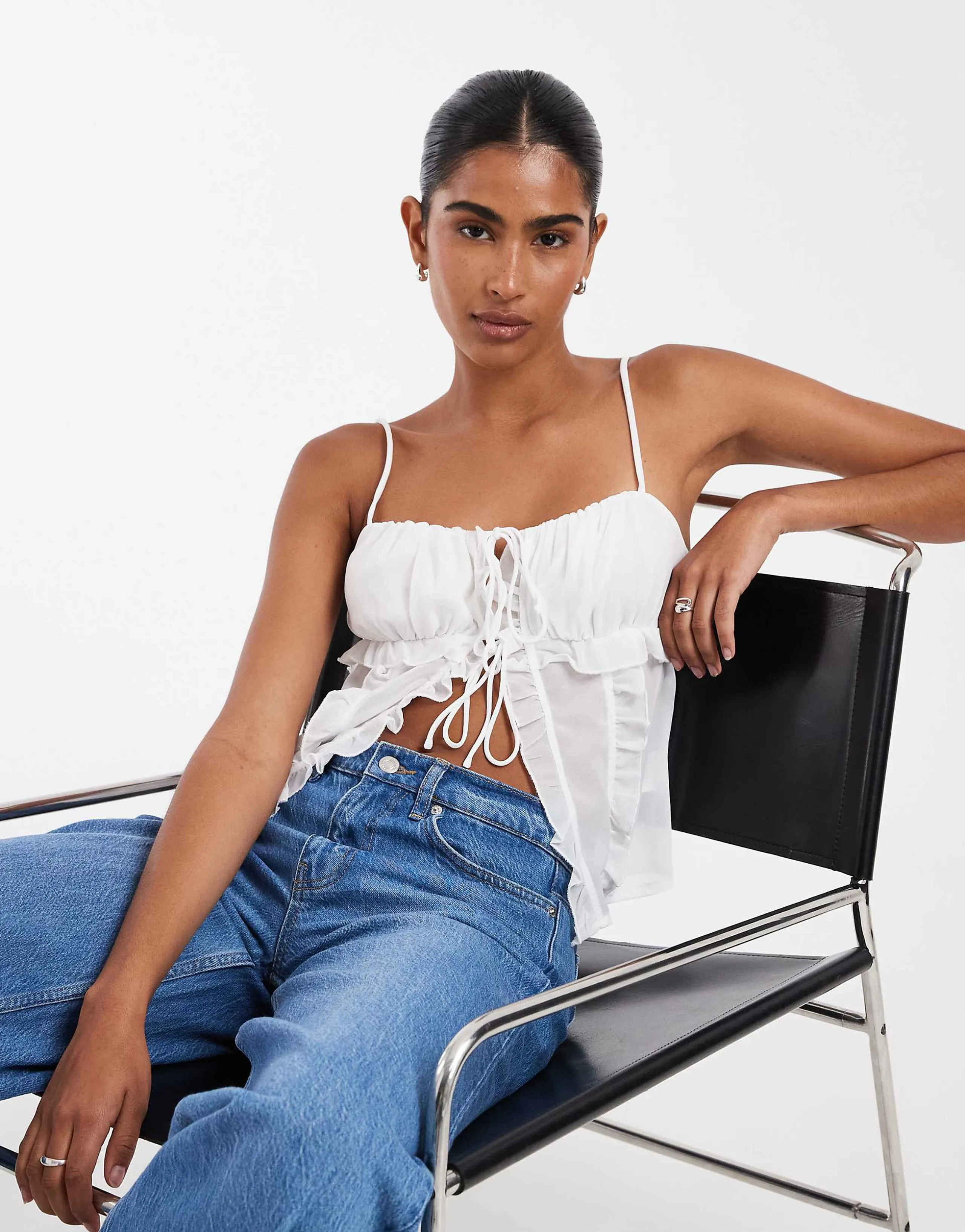 Kiss The Sky Stella tie front cami top in white 