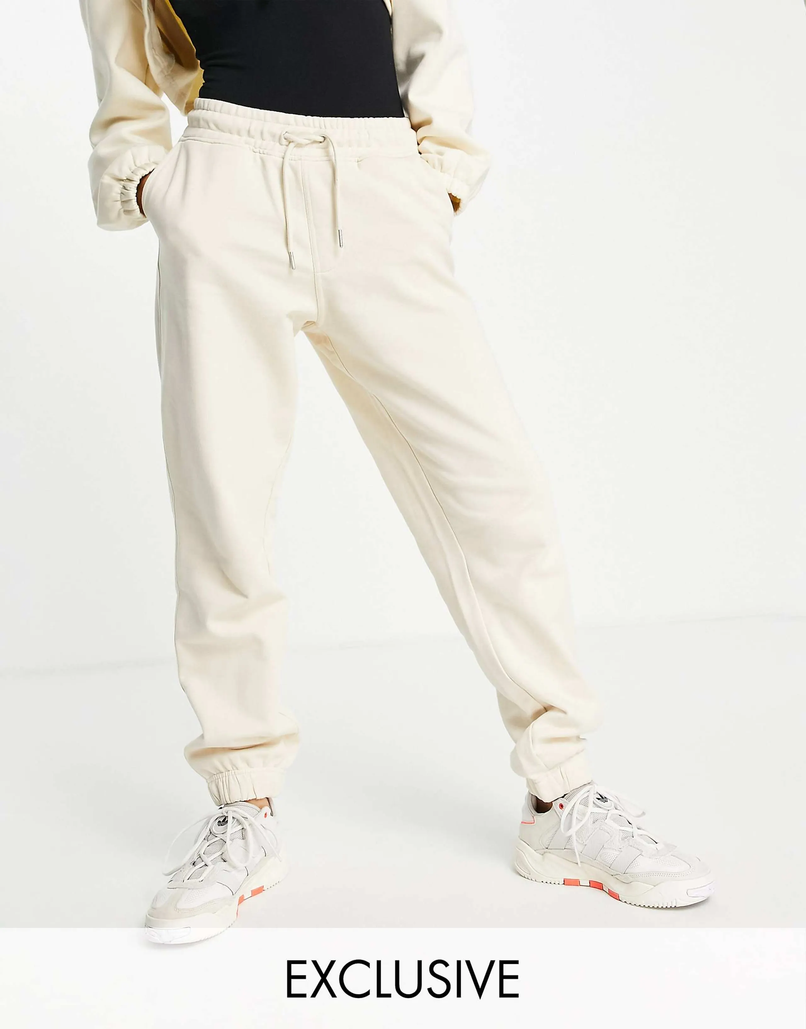 Selected Exclusive cotton sweatpants in sand - part of a set