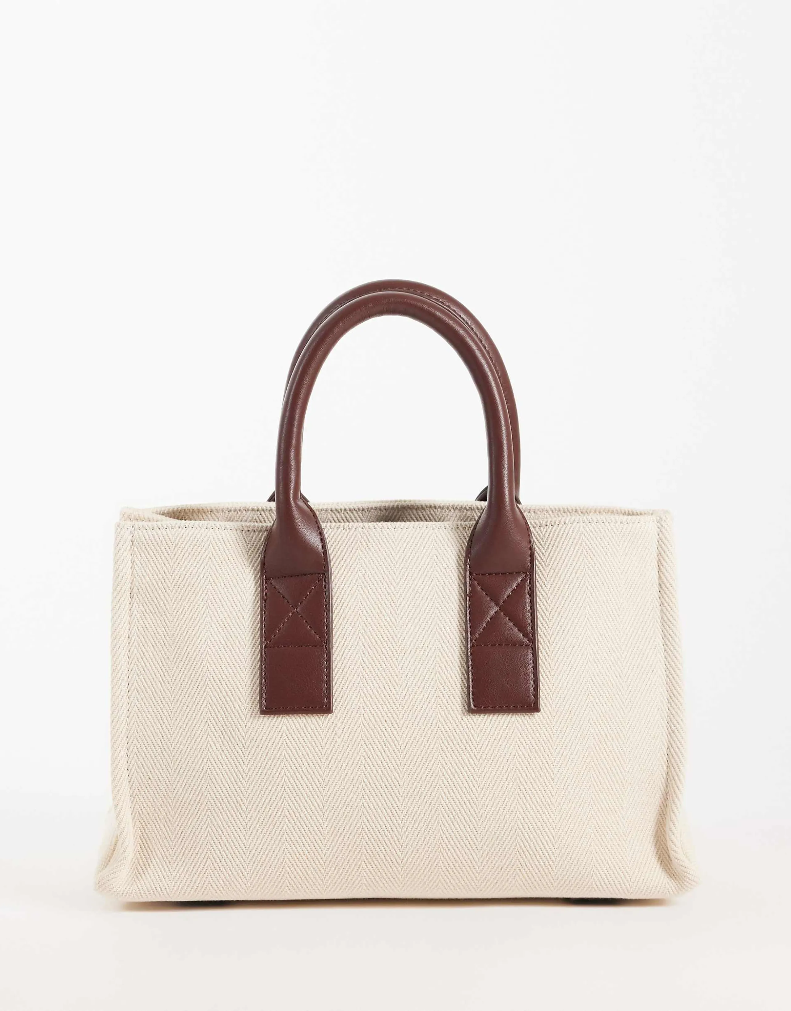 ASOS DESIGN classic structured tote bag in ecru and tan