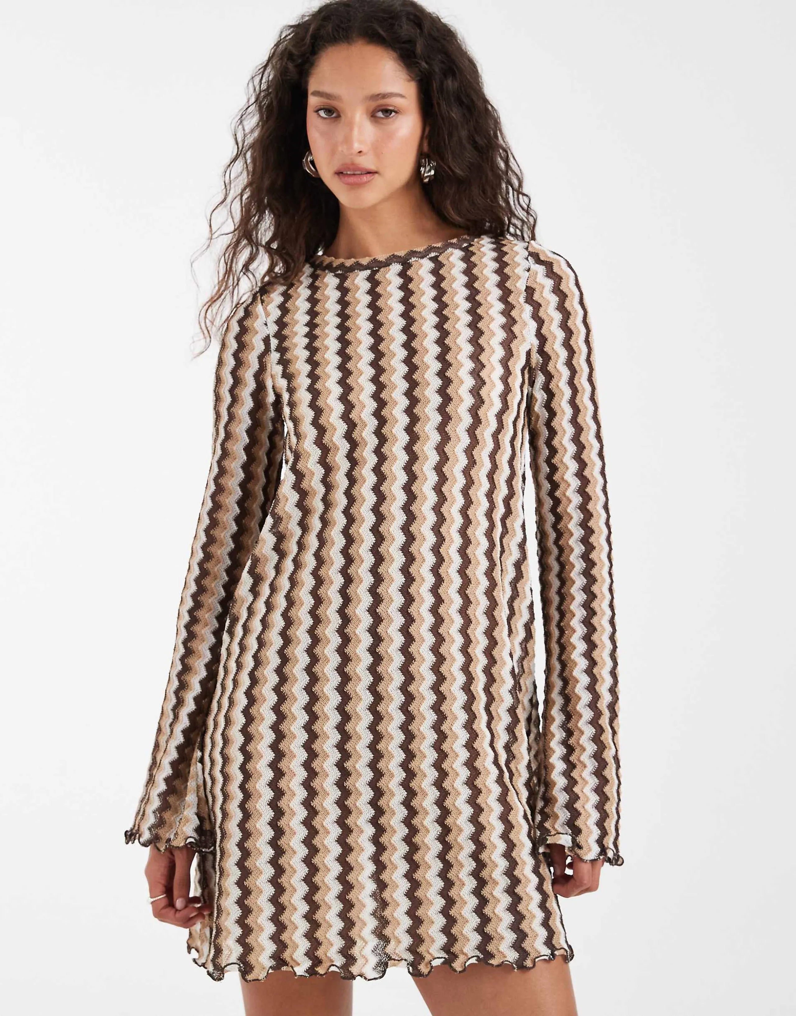 ONLY crochet mini dress in beige tonal stripe
