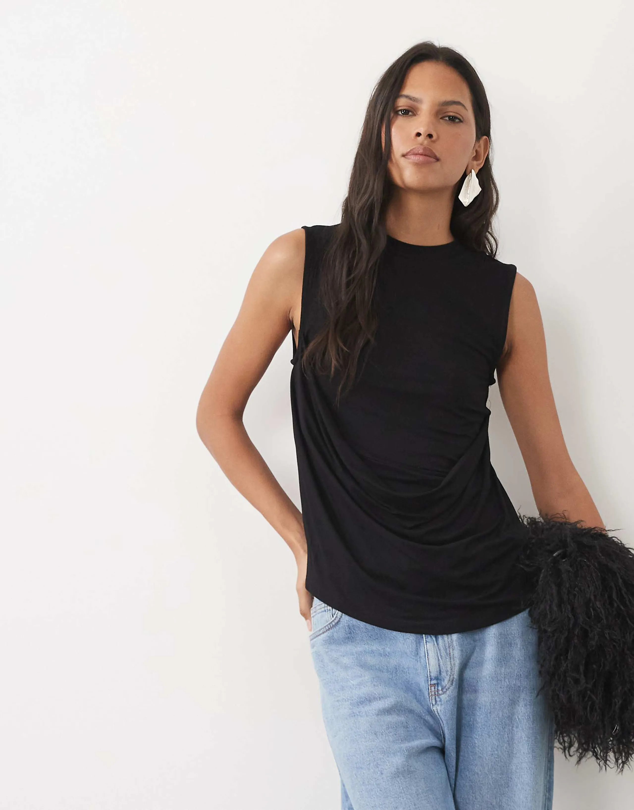 ASOS DESIGN sleeveless with drape tank top in black