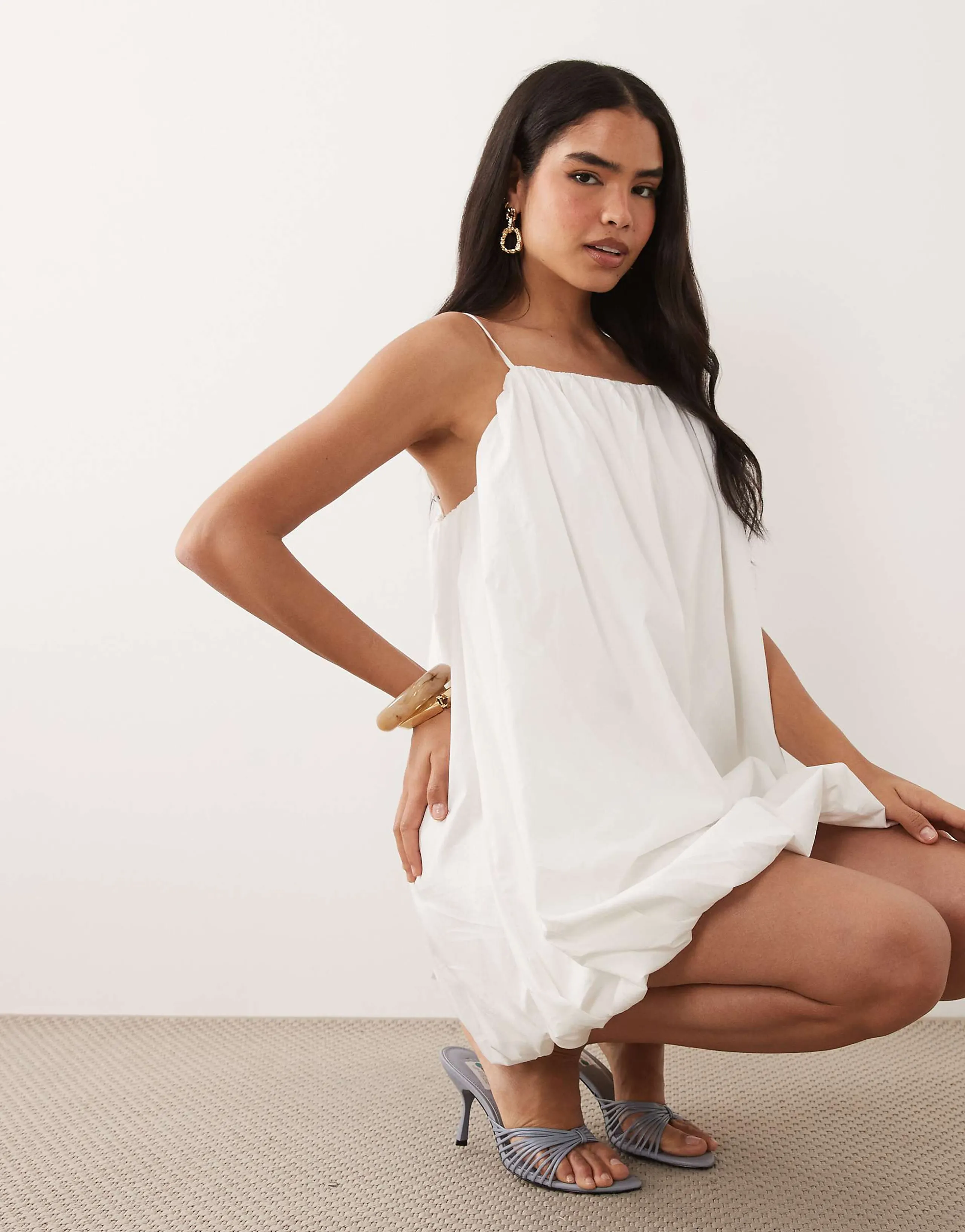 Vero Moda cami strap bubble hem mini dress in white