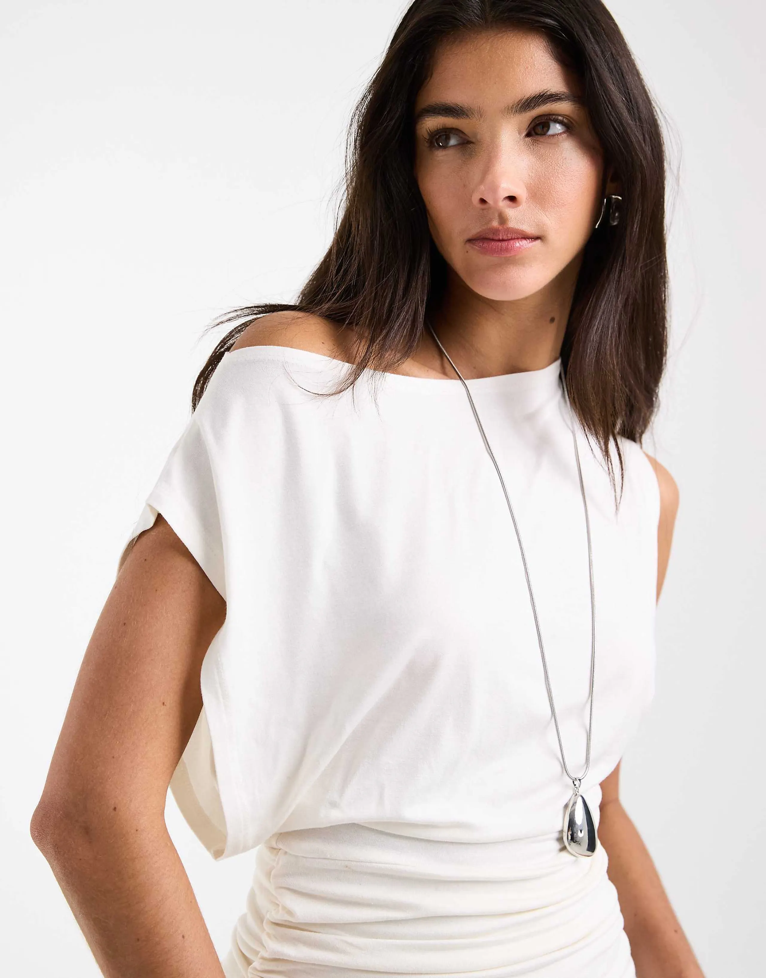 ASOS DESIGN slouch relaxed neck ruched waist tank top in white