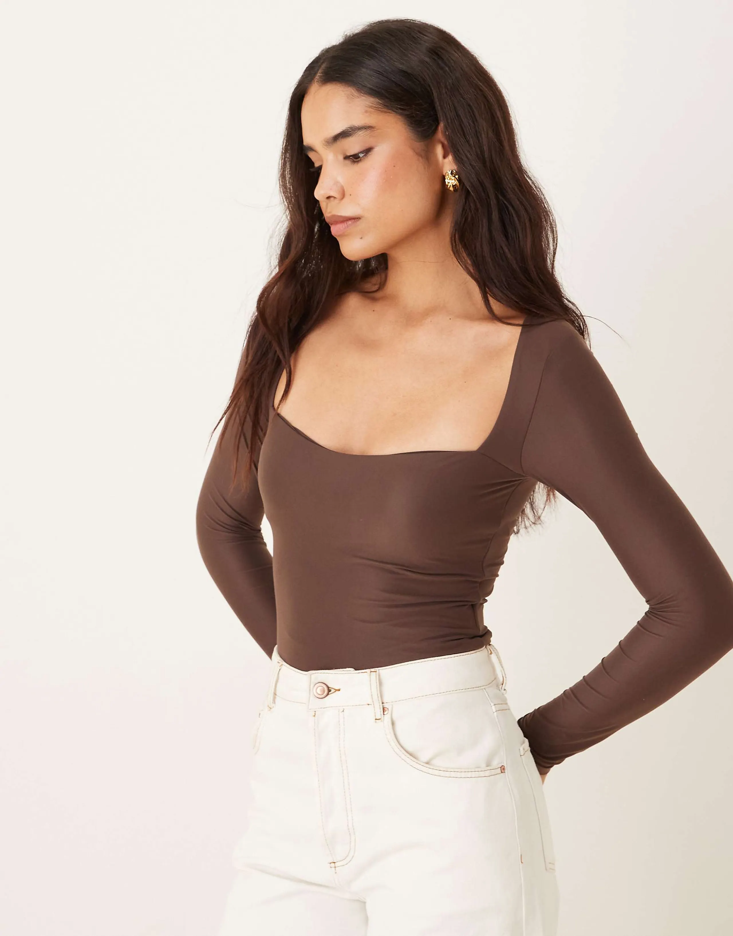 Abercrombie & Fitch long sleeve bodysuit with bra insert in brown