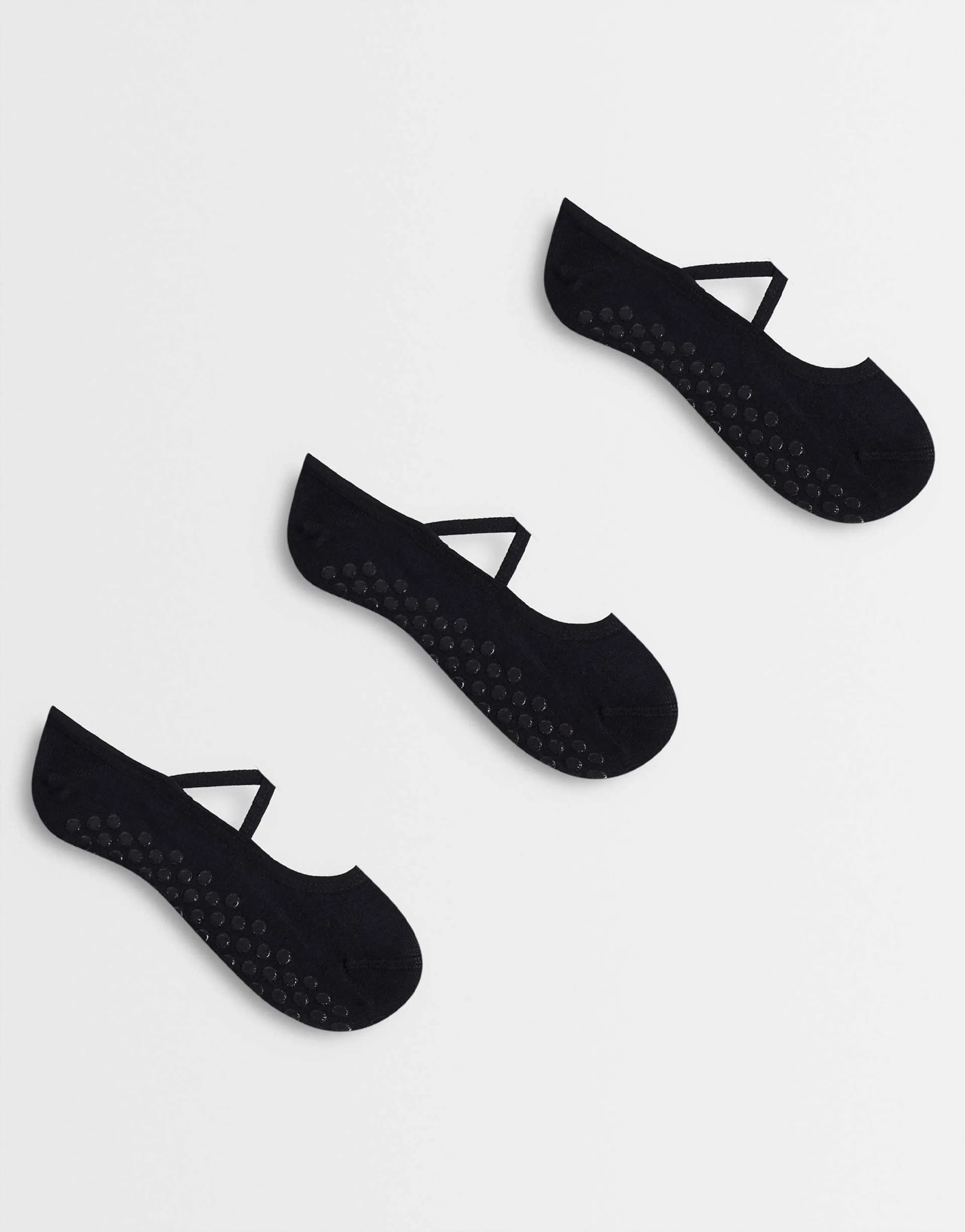 4505 Pilates 3 pack non slip grip socks with elastic straps in black