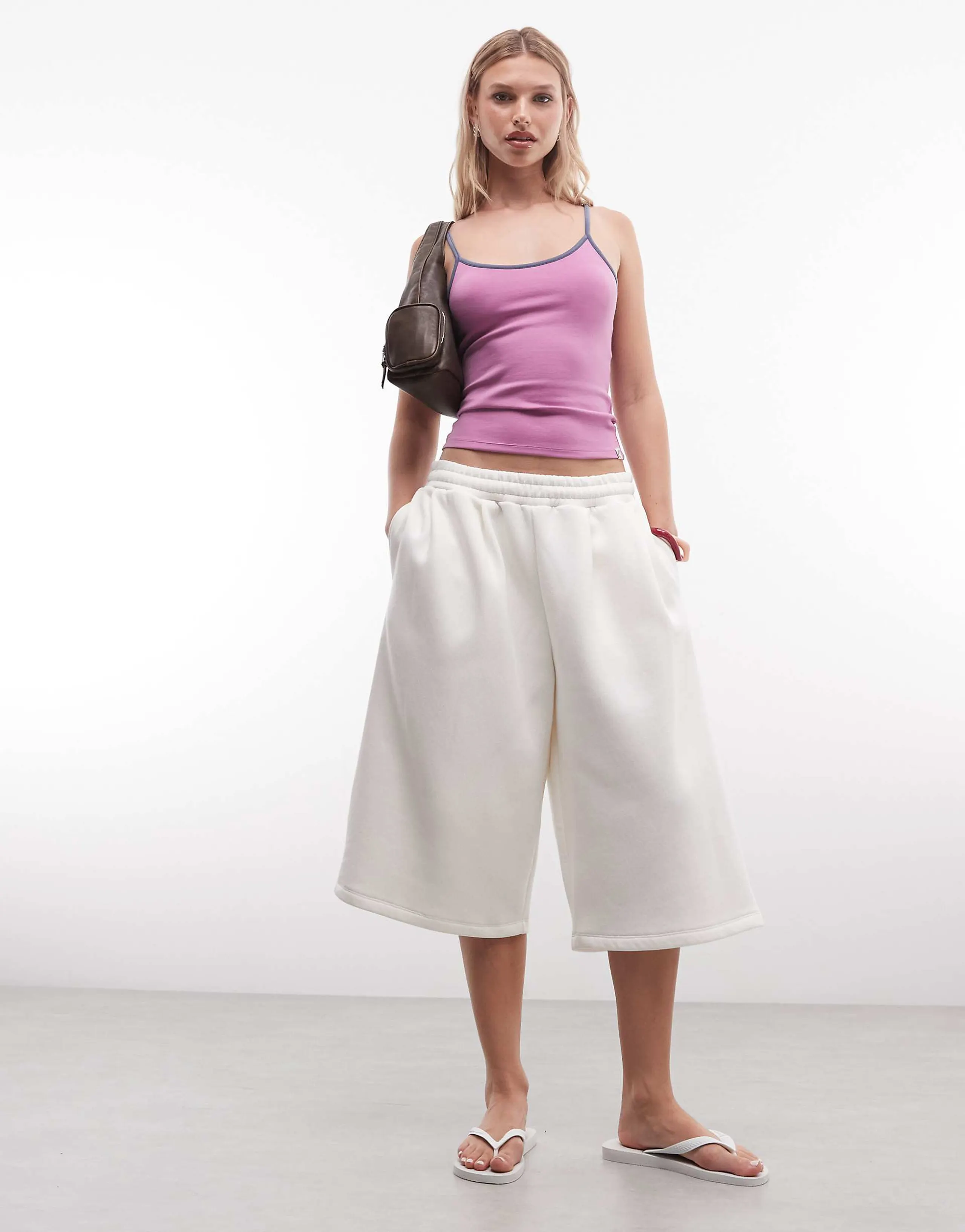 COLLUSION XL baggy longline sweat shorts in ecru