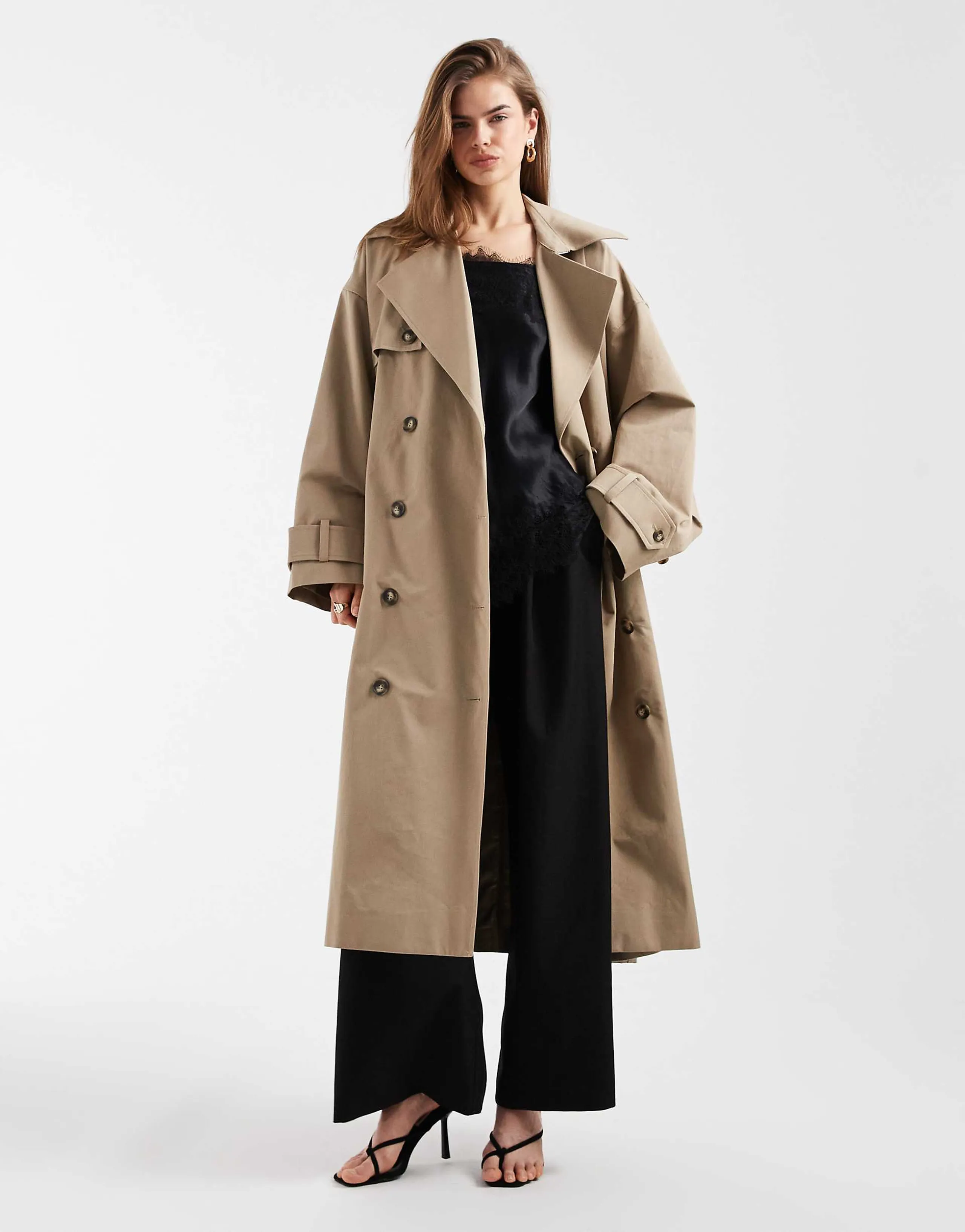 & Other Stories pure cotton midi length trench coat in beige