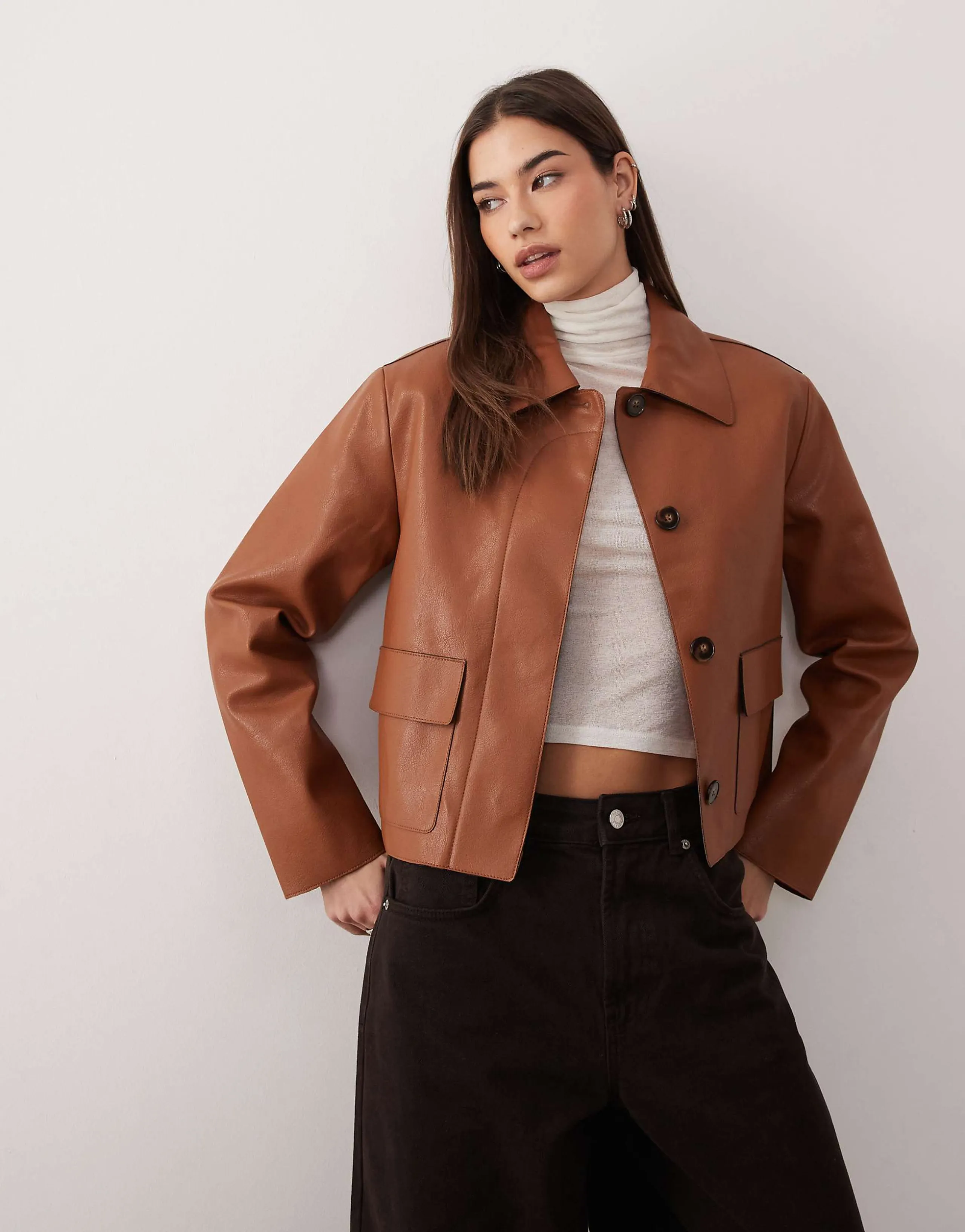 Mango faux leather jacket in brown