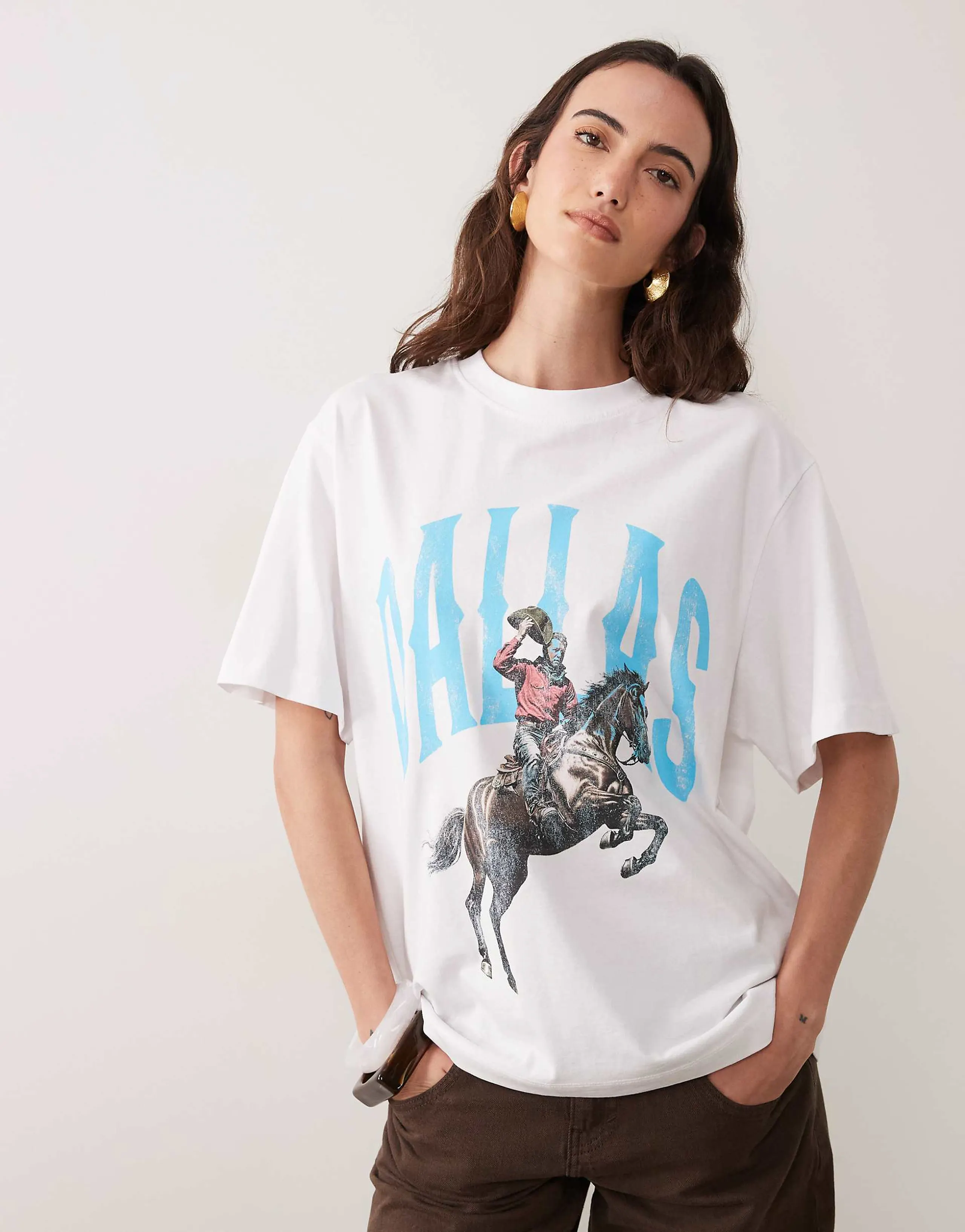 ASOS DESIGN oversized t-shirt with Dallas rodeo graphic in white