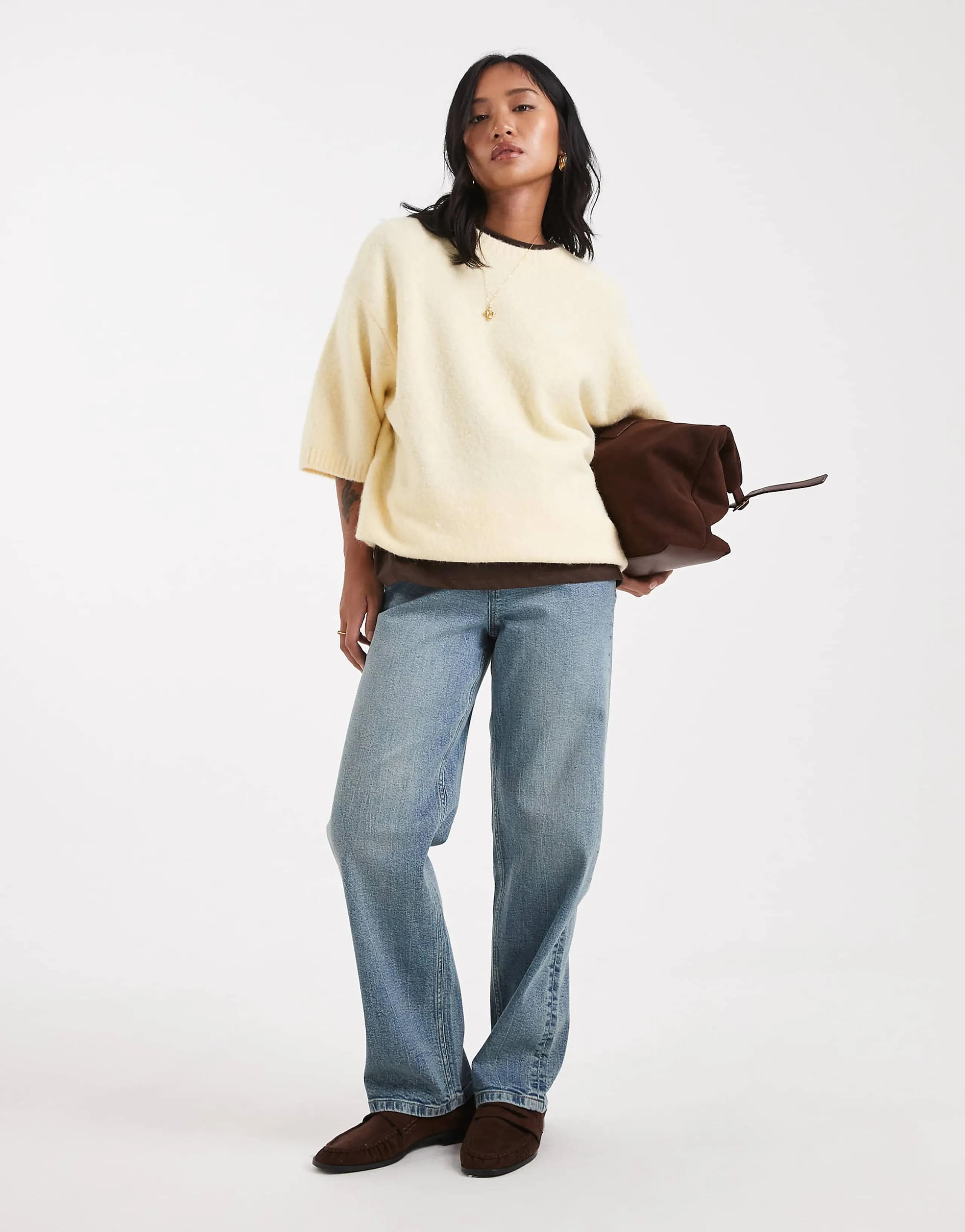 Miss Selfridge Petite straight leg jeans in dirty wash