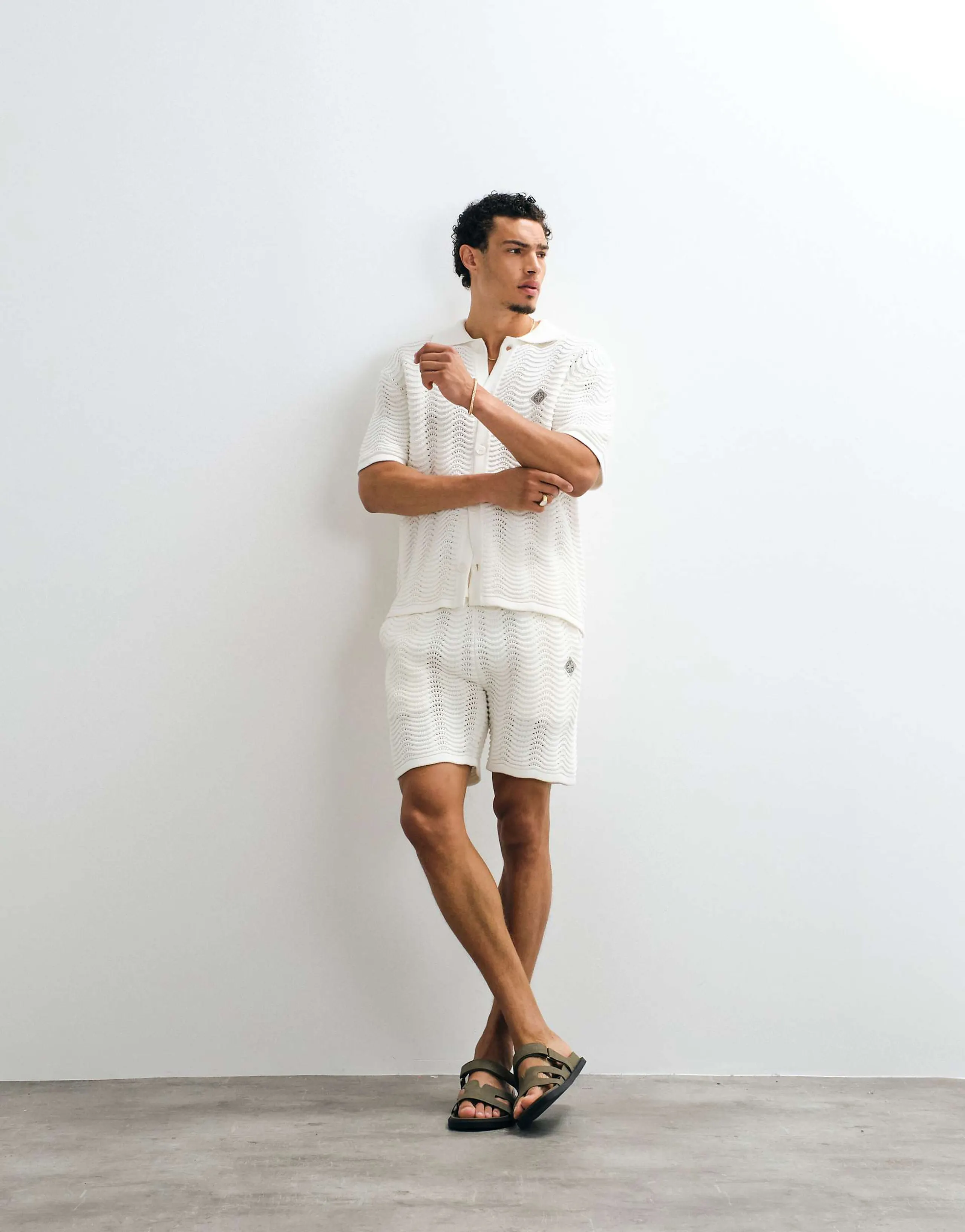 Belier ocean crochet knit shorts in white - part of a set