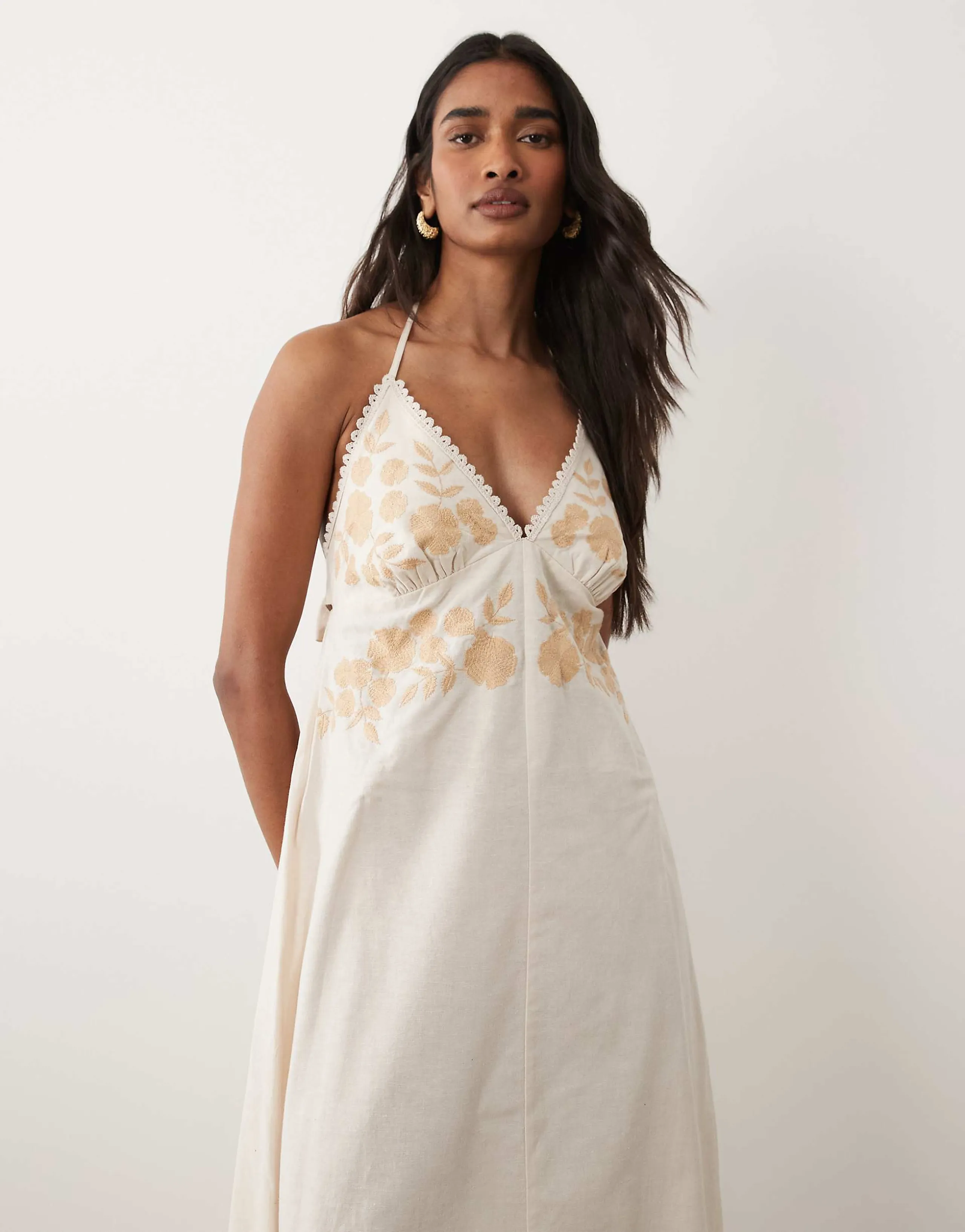 Miss Selfridge embroidered halter maxi dress