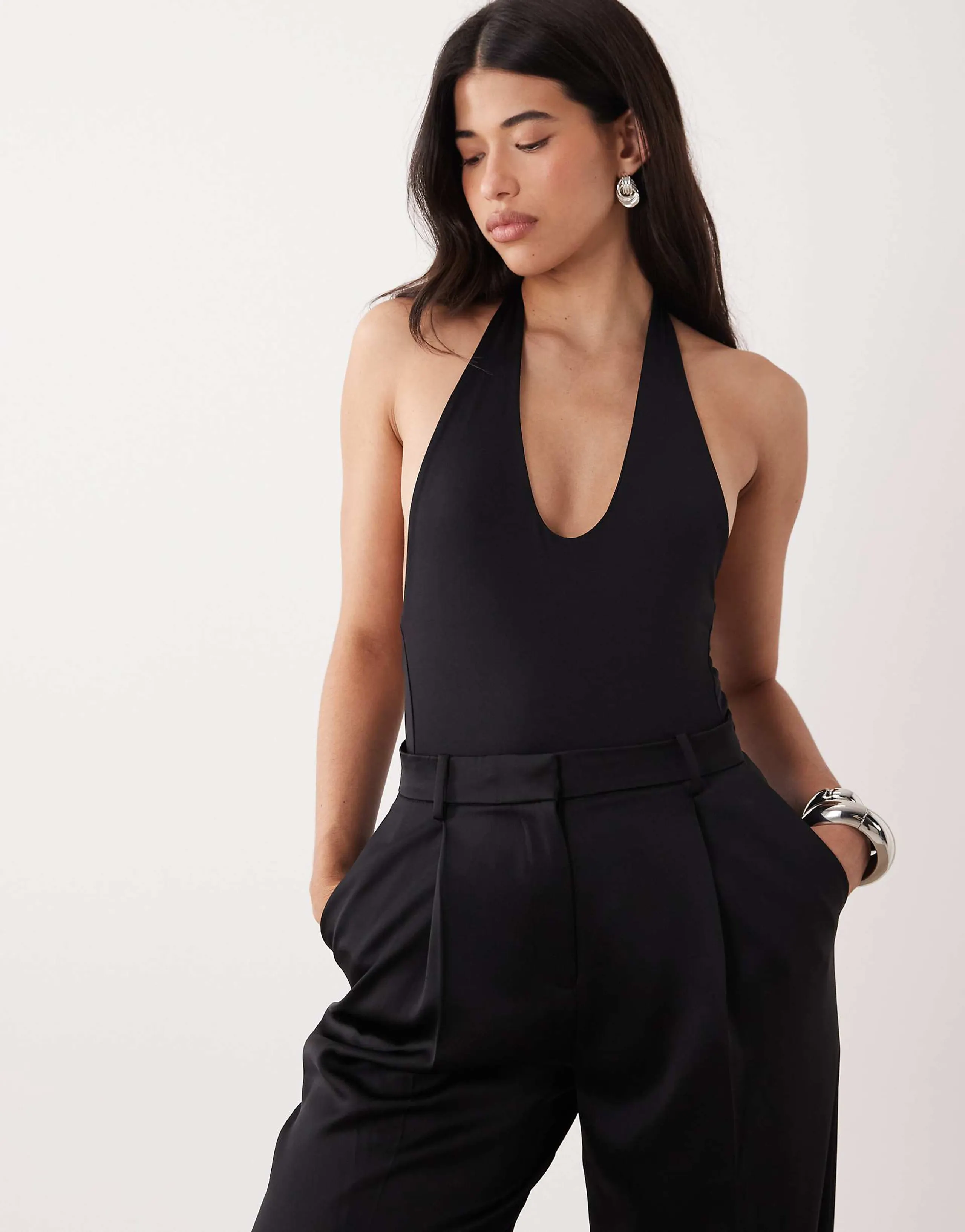 ASOS DESIGN scoop polyamide bodysuit in black