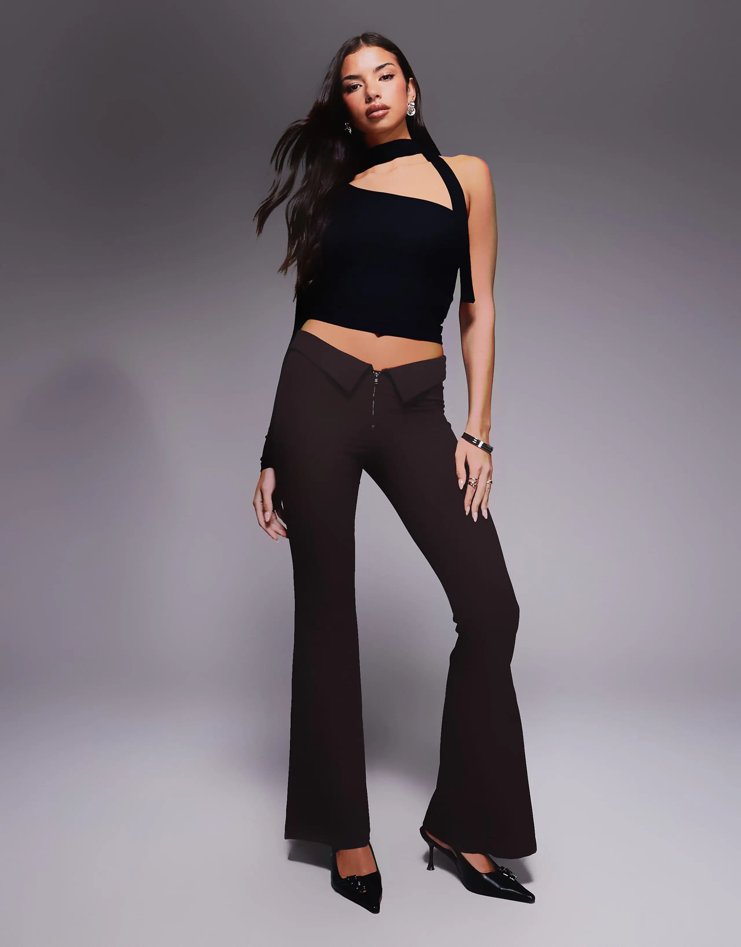 Monki bengaline flared tailored pants in chocolate brown