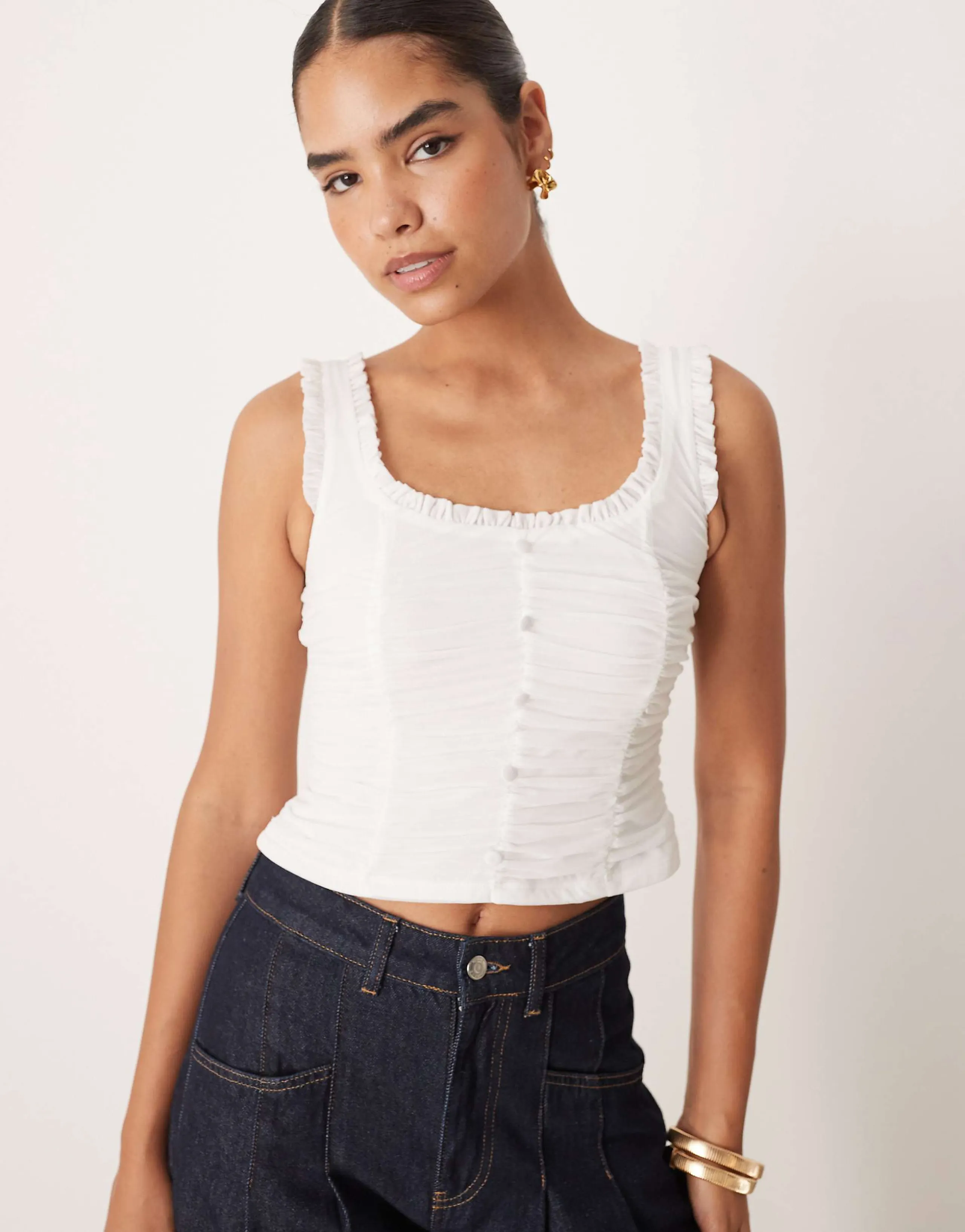 ASOS DESIGN milkmaid button front crop top in ivory
