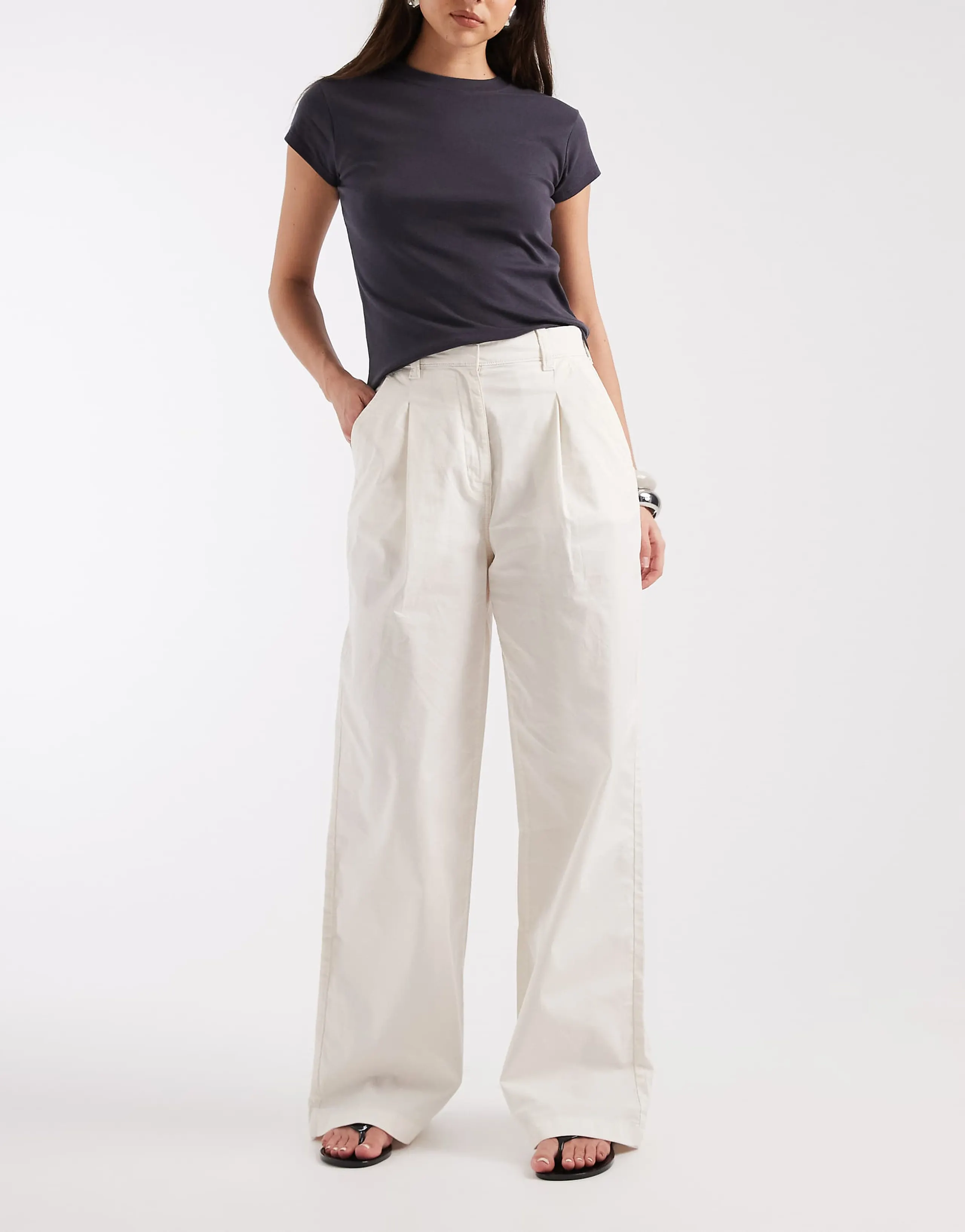 Tommy Jeans wide leg chino pants in cream