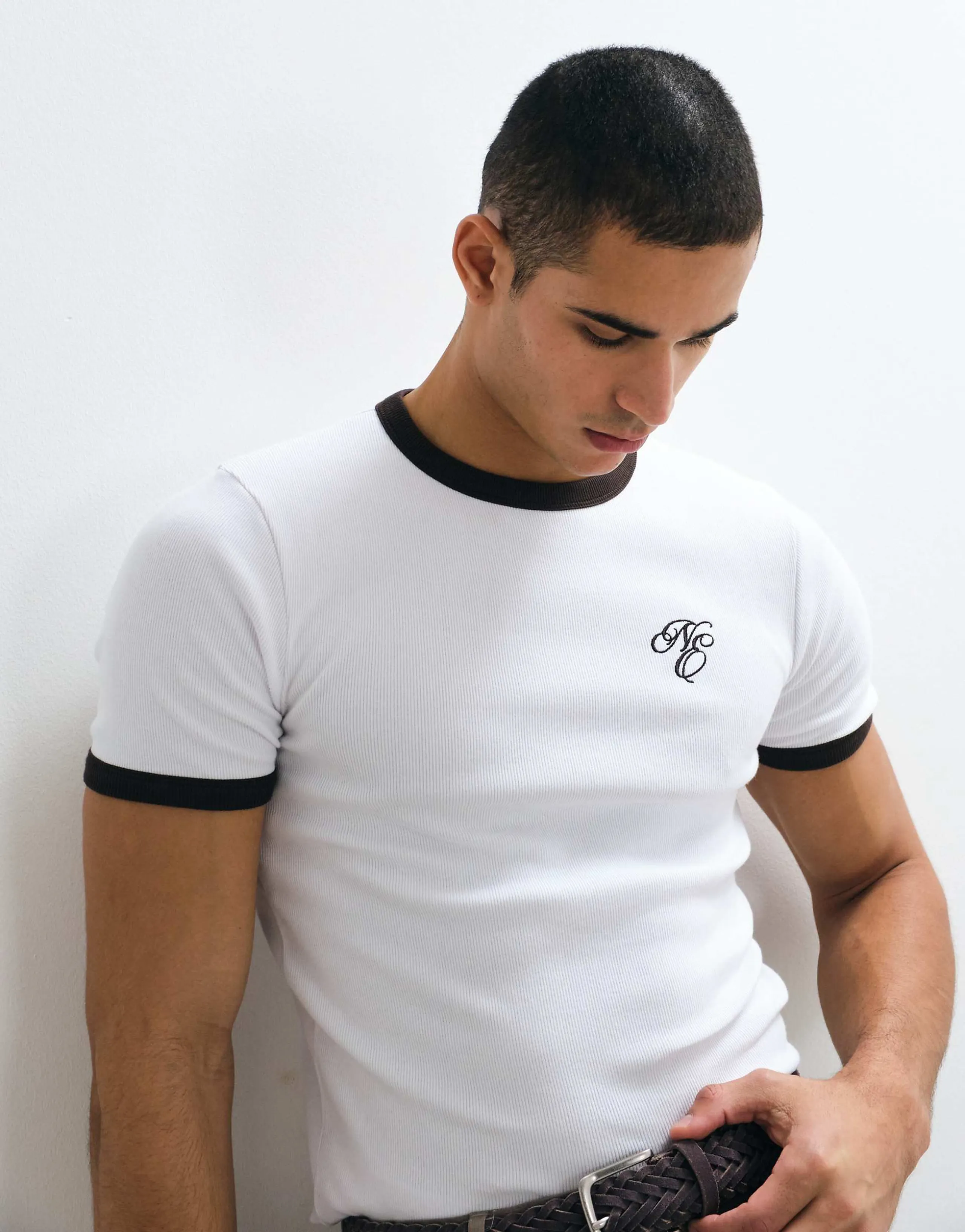 ASOS DESIGN muscle ringer T-shirt with chest graphic in white ribbed fabric