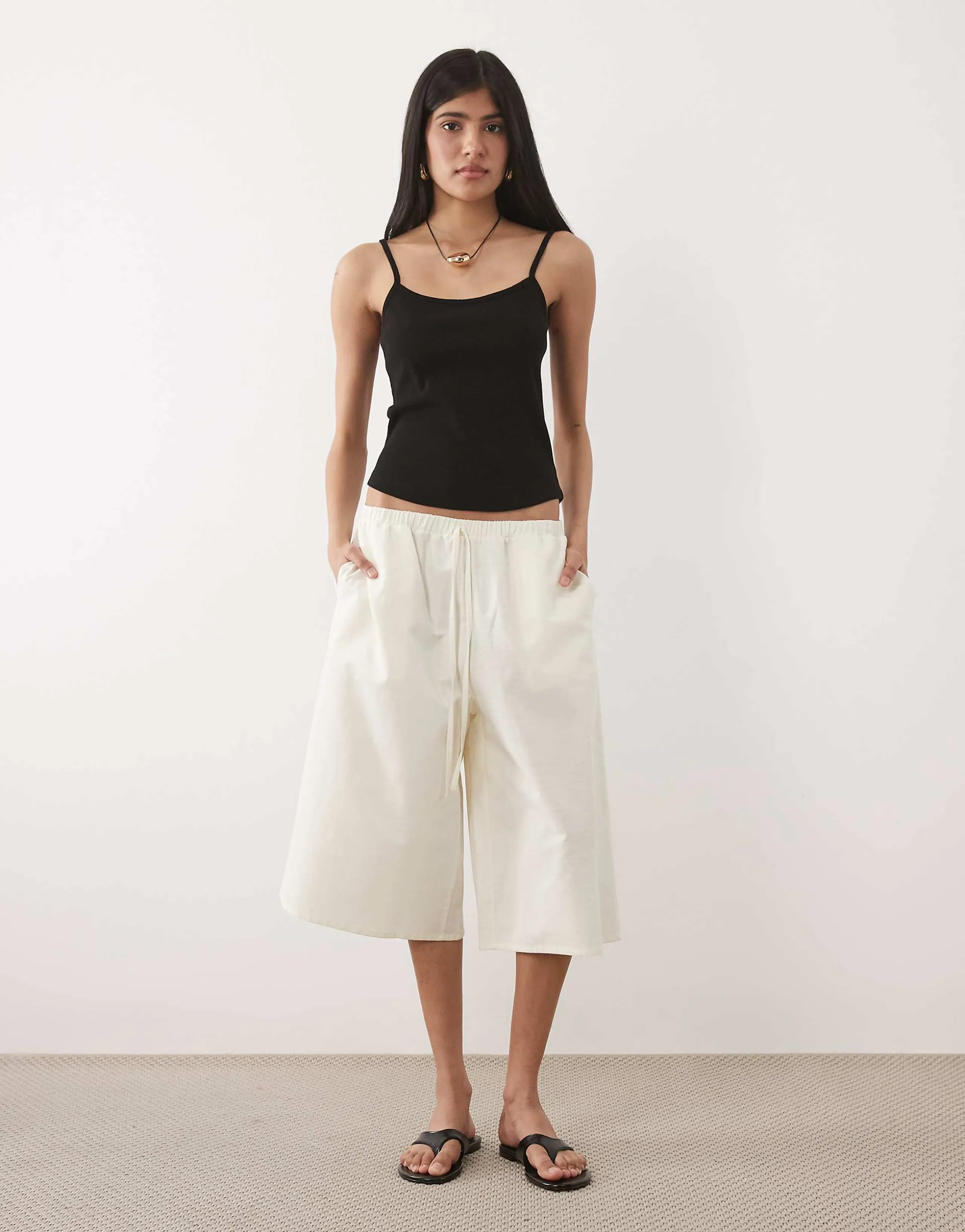 ASOS DESIGN long line bermuda shorts in ivory linen look