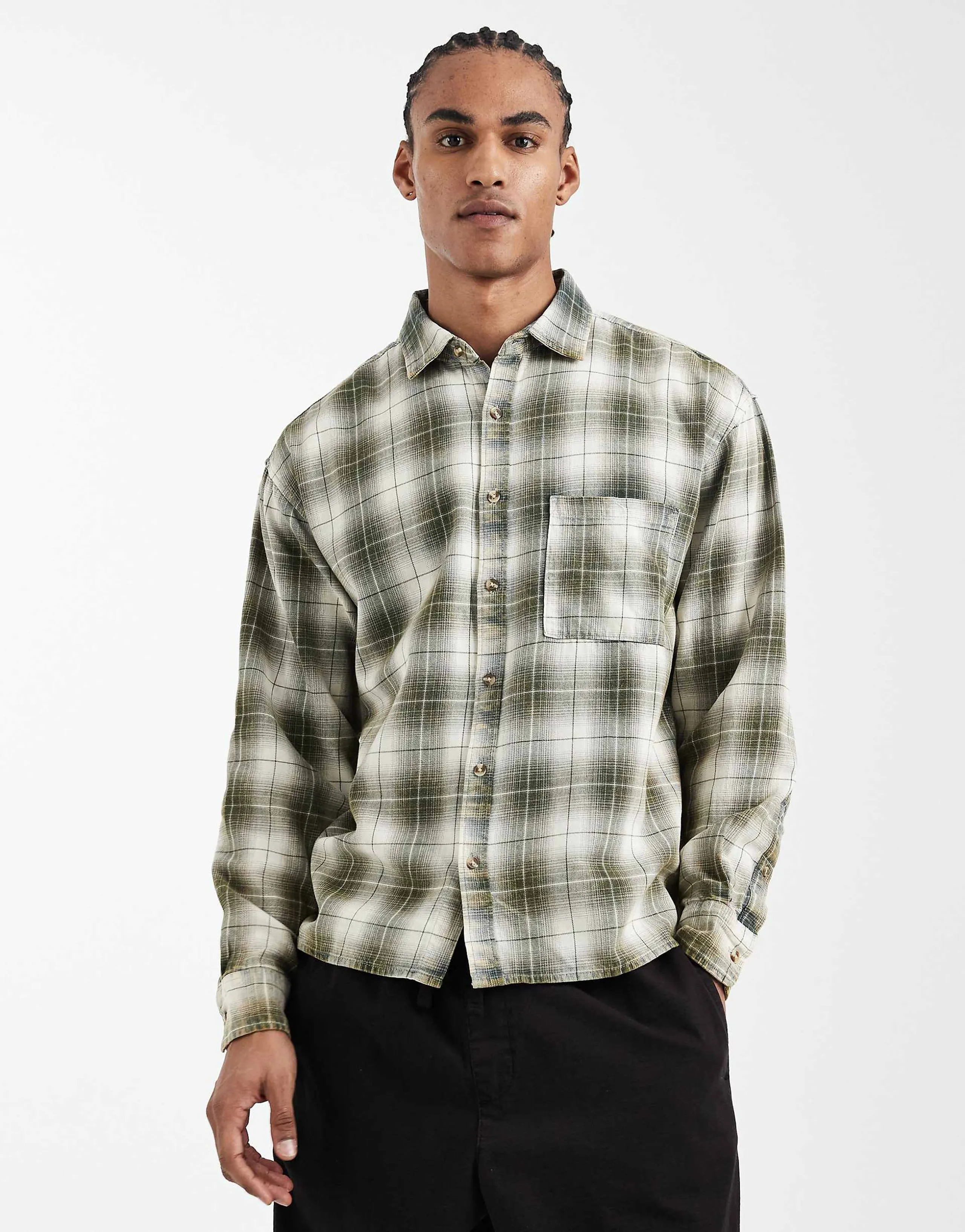 Cotton On Hudson long sleeve shirt in green plaid