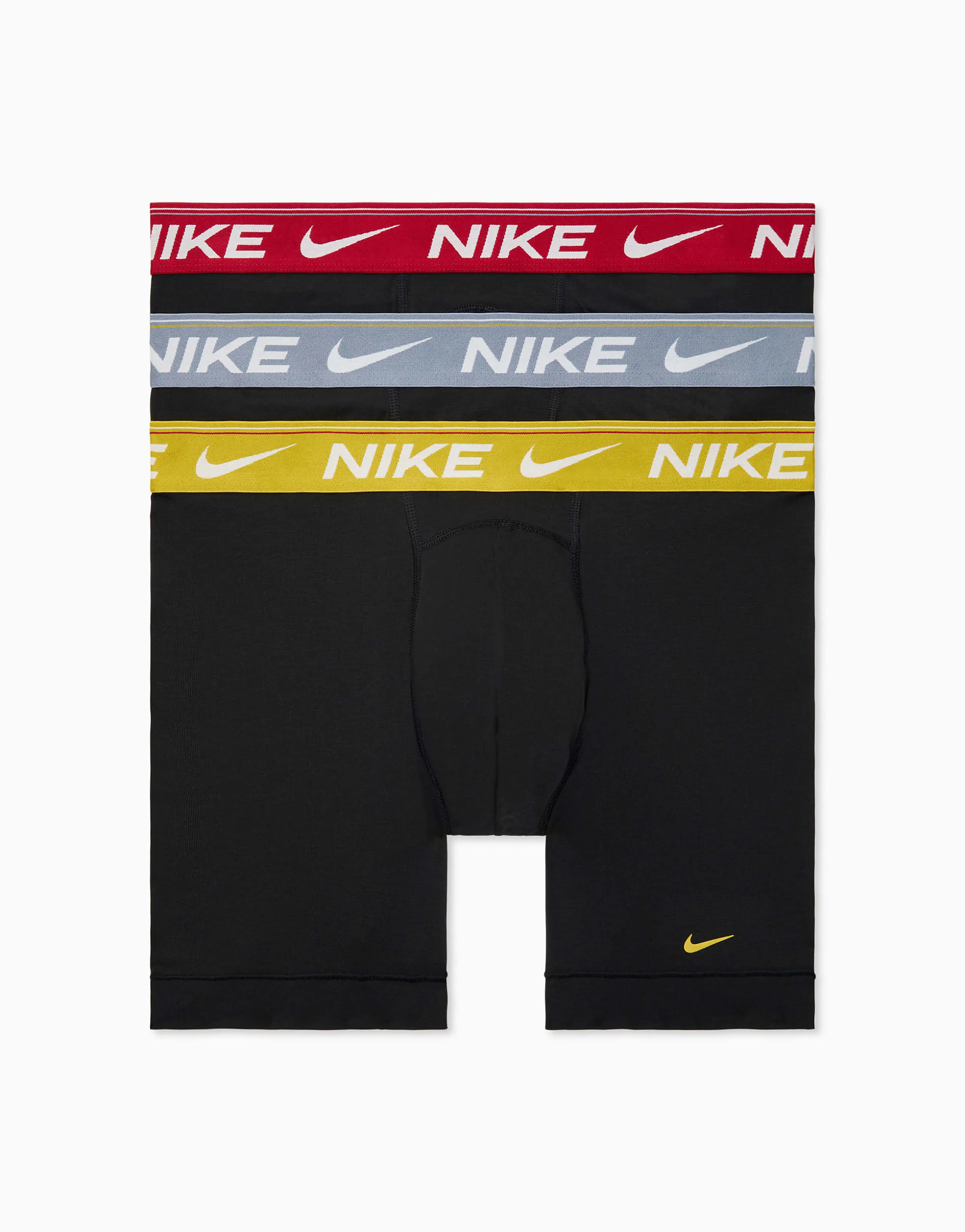 Nike Ultra Comfort 3 pack boxer briefs in black with yellow/gray/red waistbands