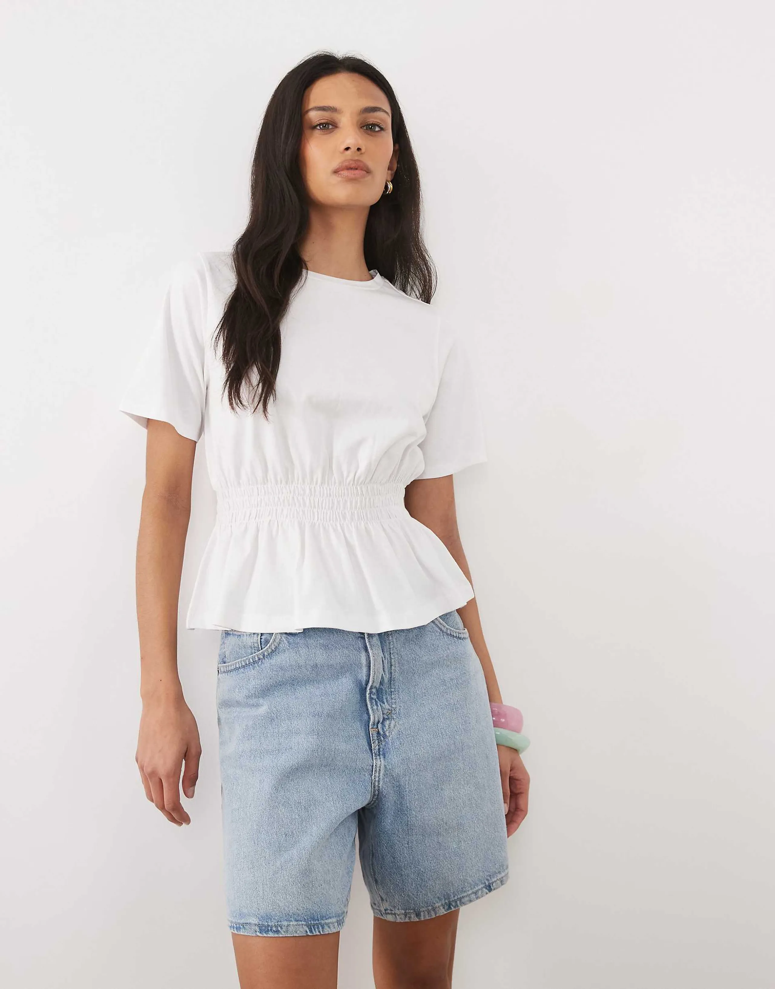Threadbare jersey short sleeve peplum top in white