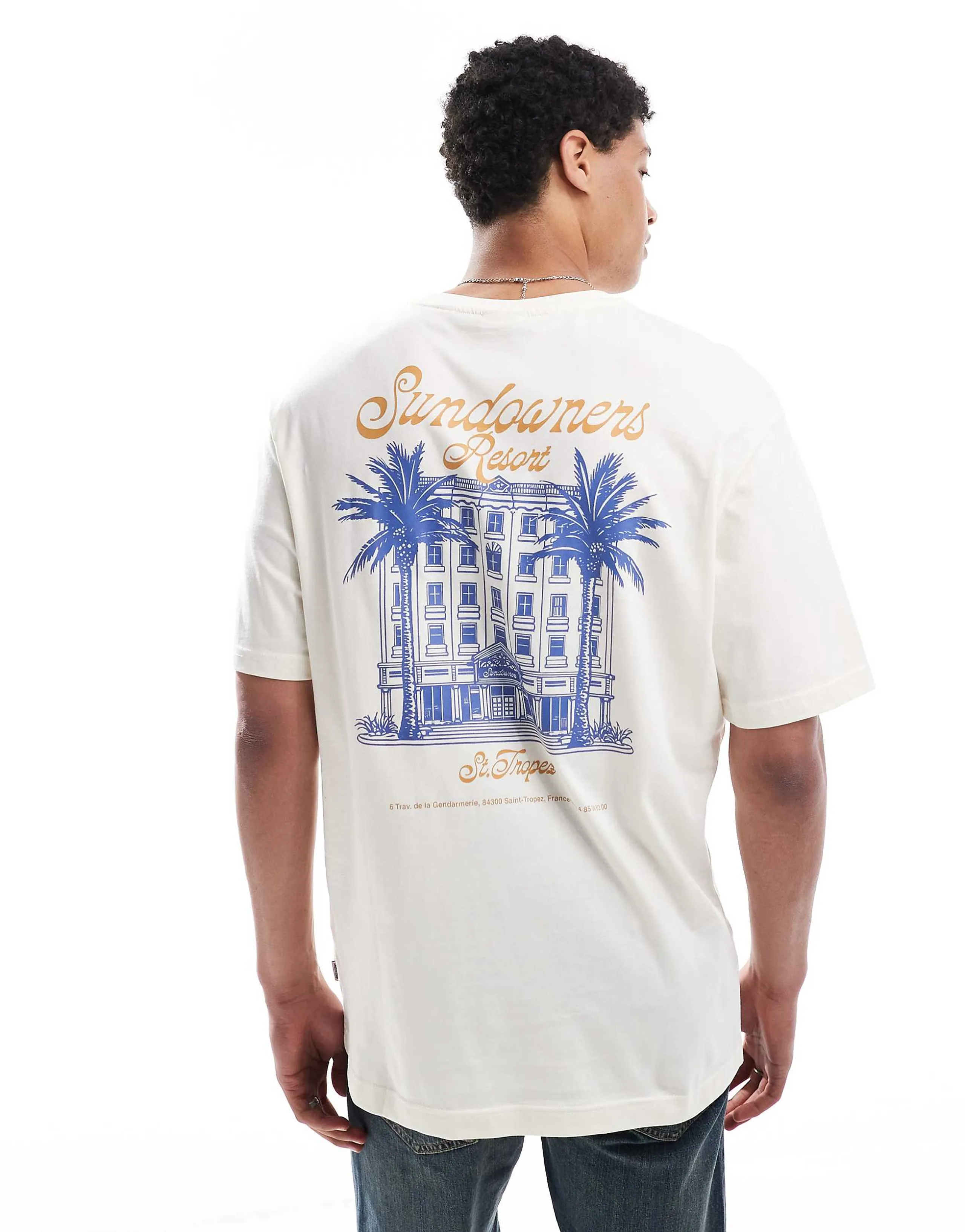 ONLY & SONS oversized fit t-shirt with resort back print in cream