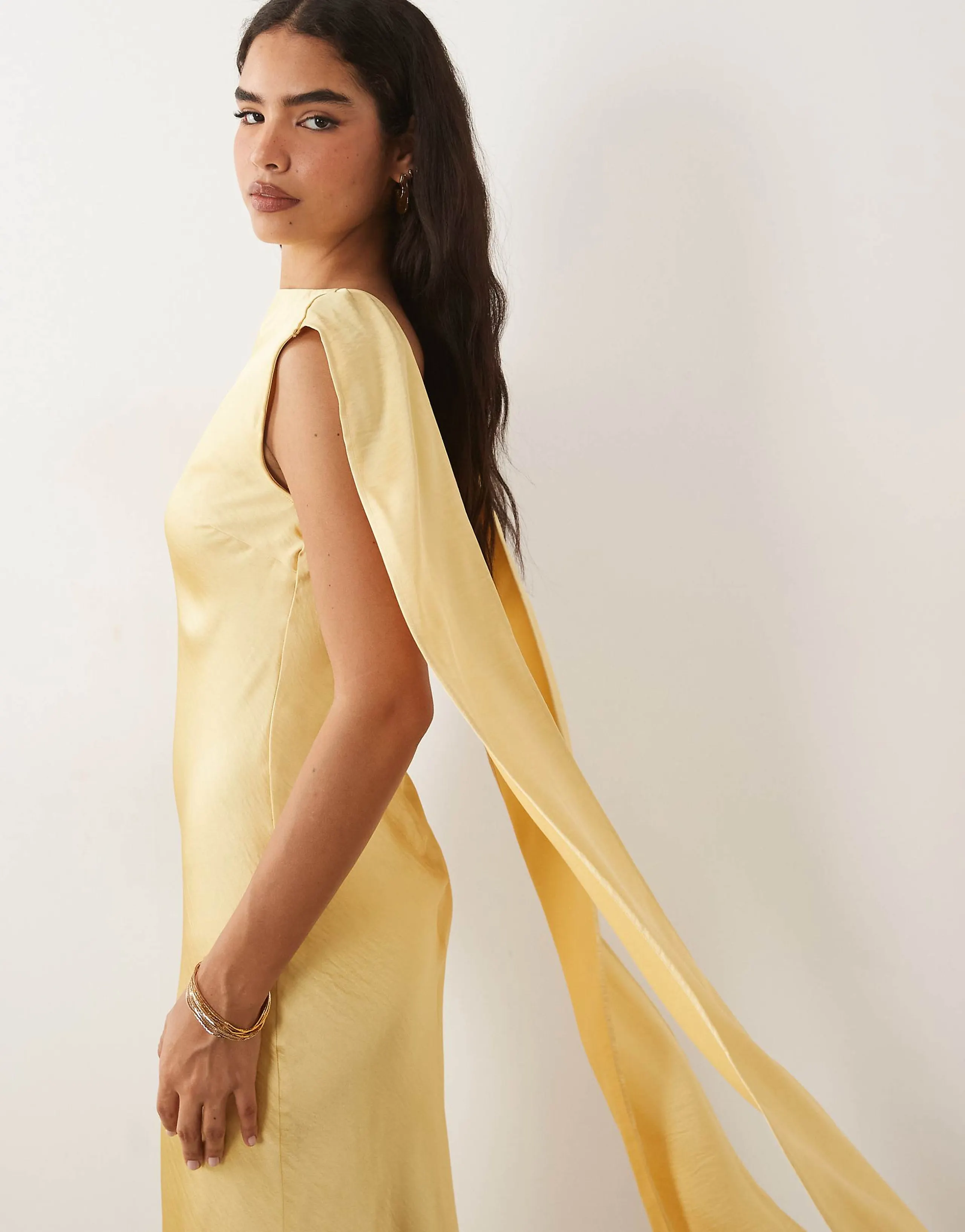 TFNC satin bias drape detail maxi dress in lemon