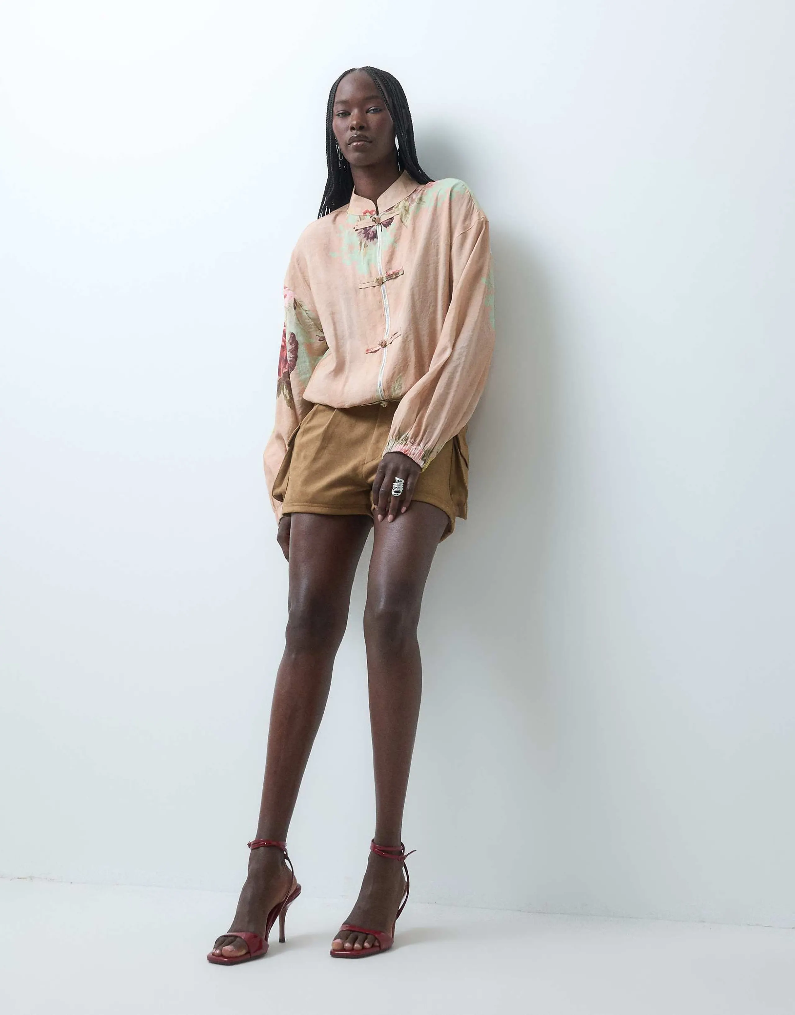 ASOS DESIGN Tailored suedette utility shorts in tan