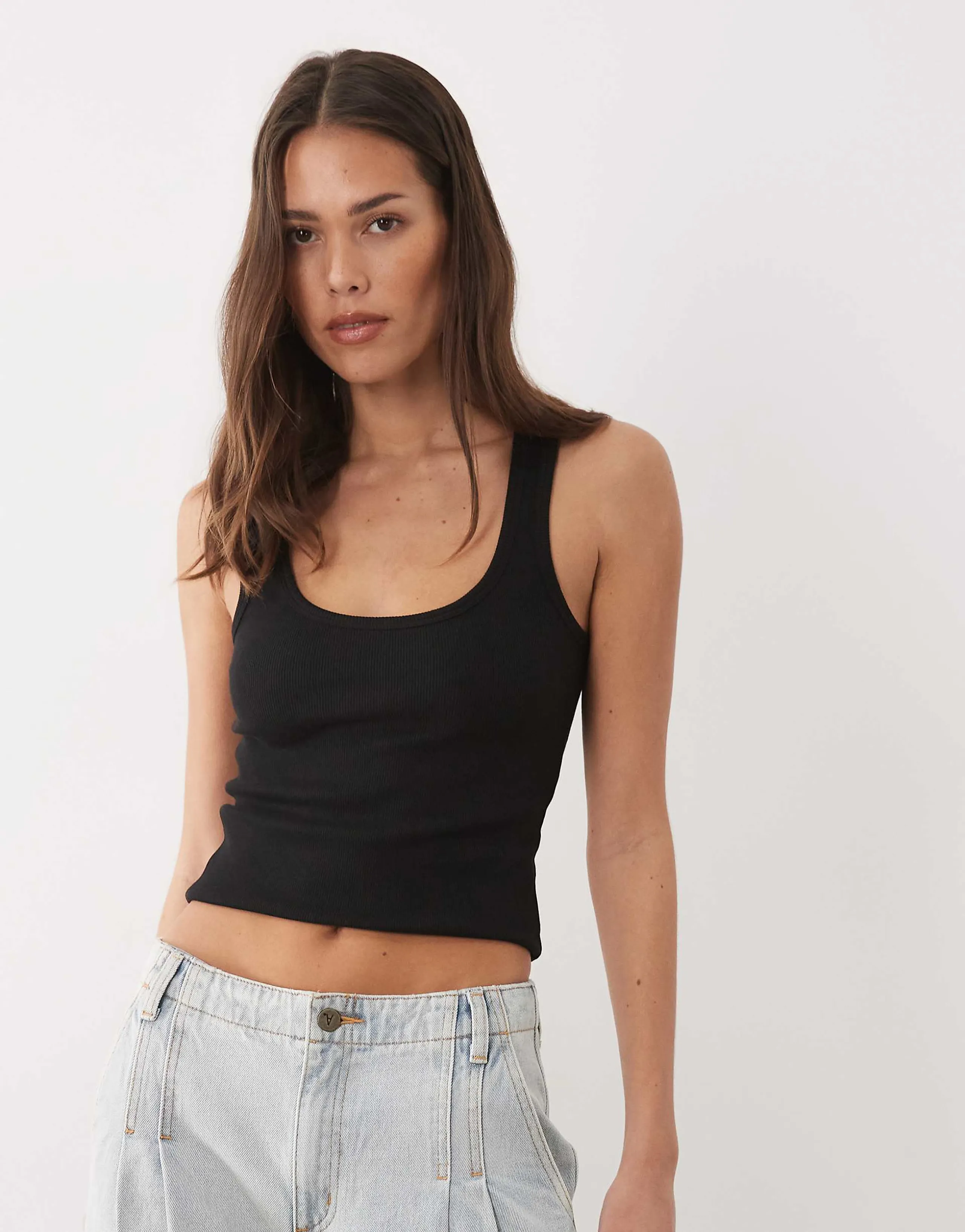 Brave Soul ribbed scoop neck tank top in black