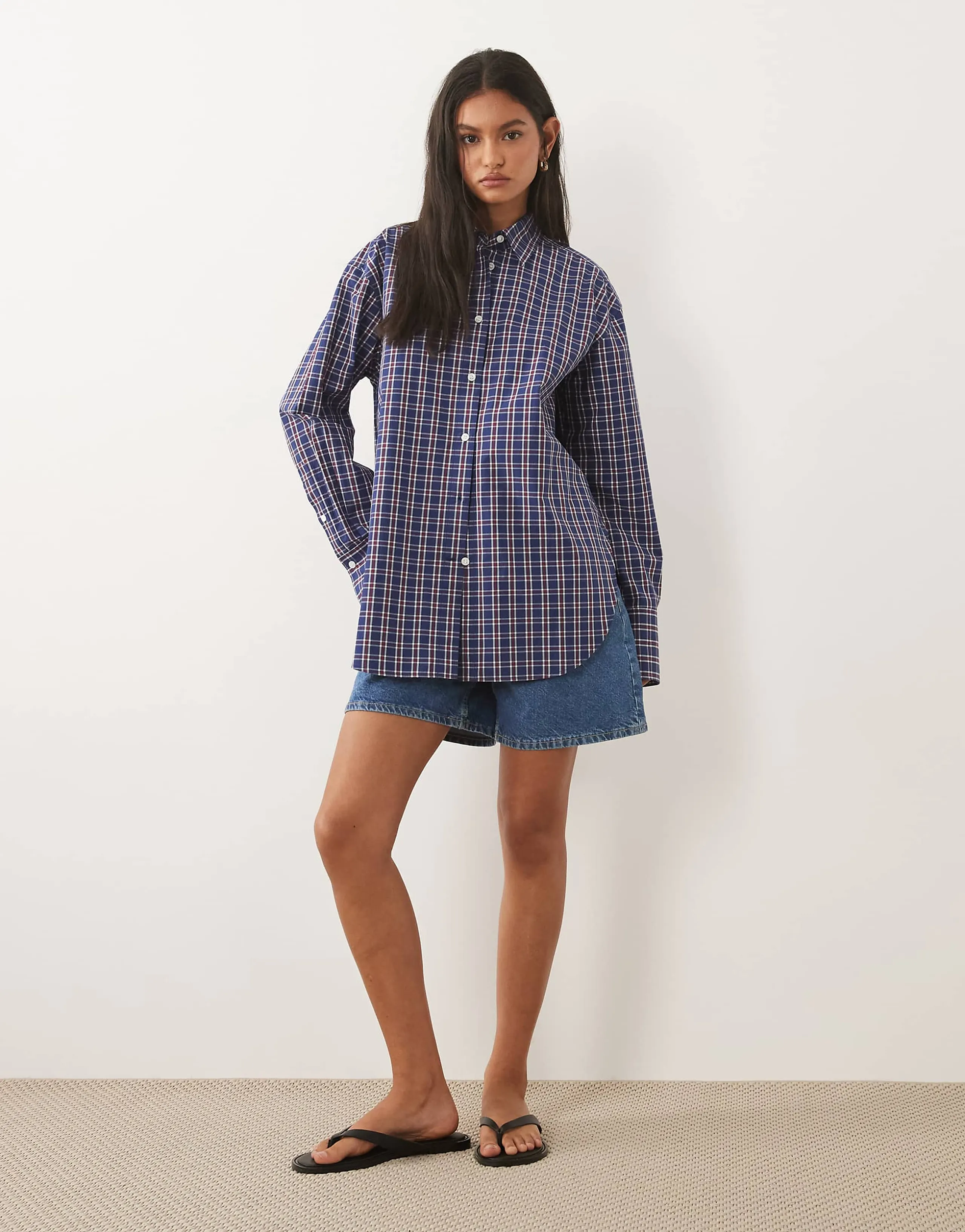 ARKET pure cotton shirt in blue and burgundy check