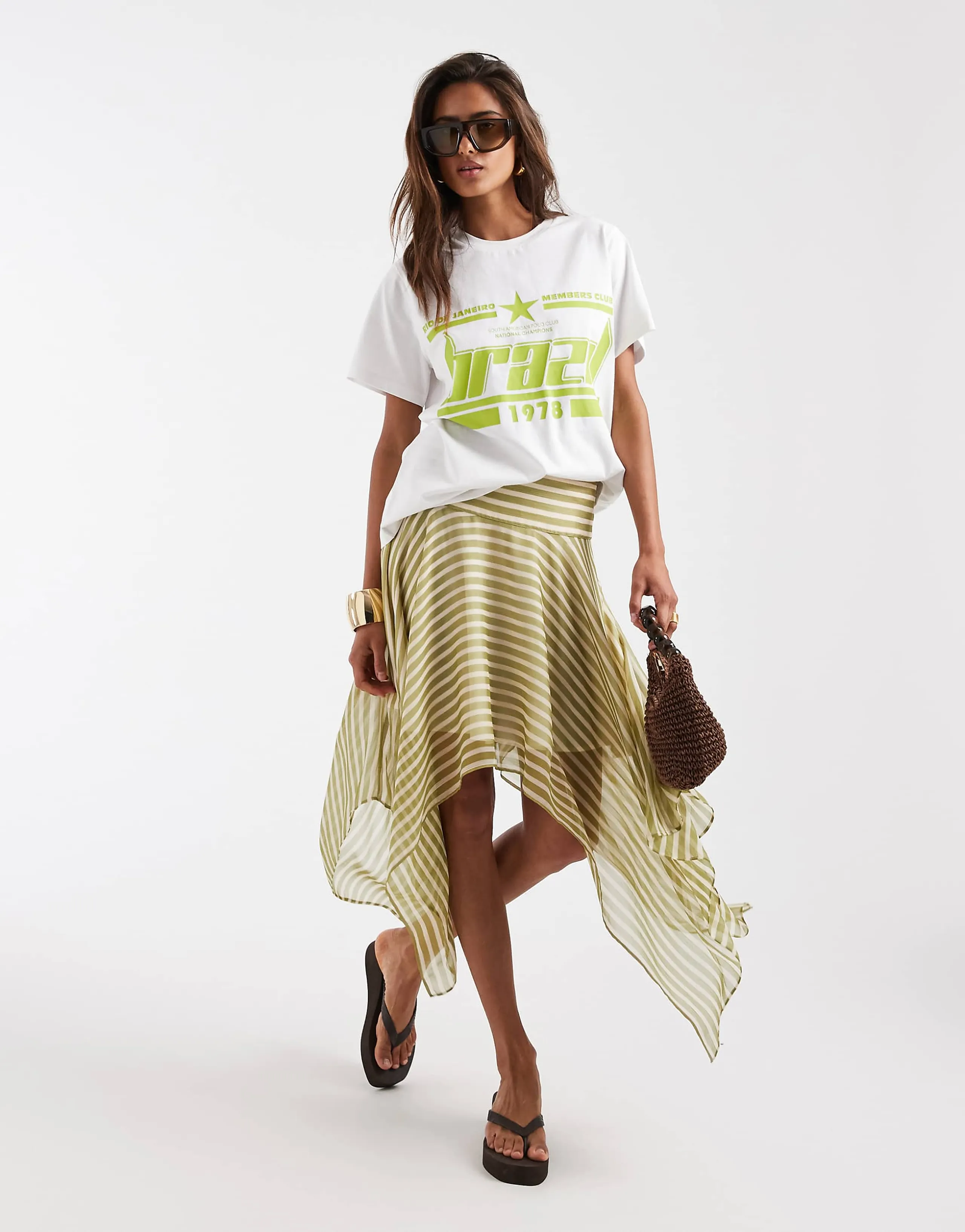 ASOS DESIGN oversized T-shirt with Brazil graphic in white and green