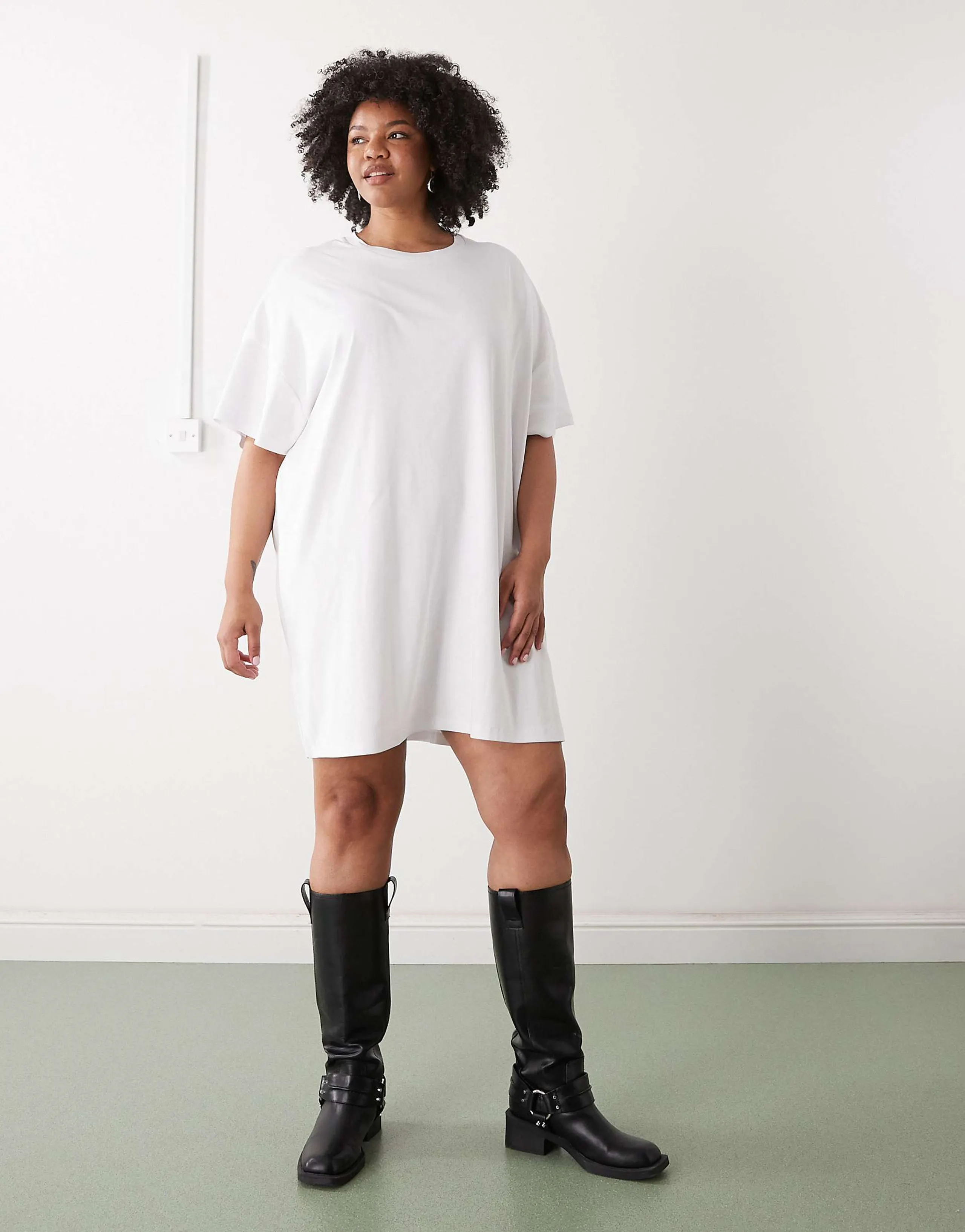 Noisy May Curve boxy T-shirt dress in white