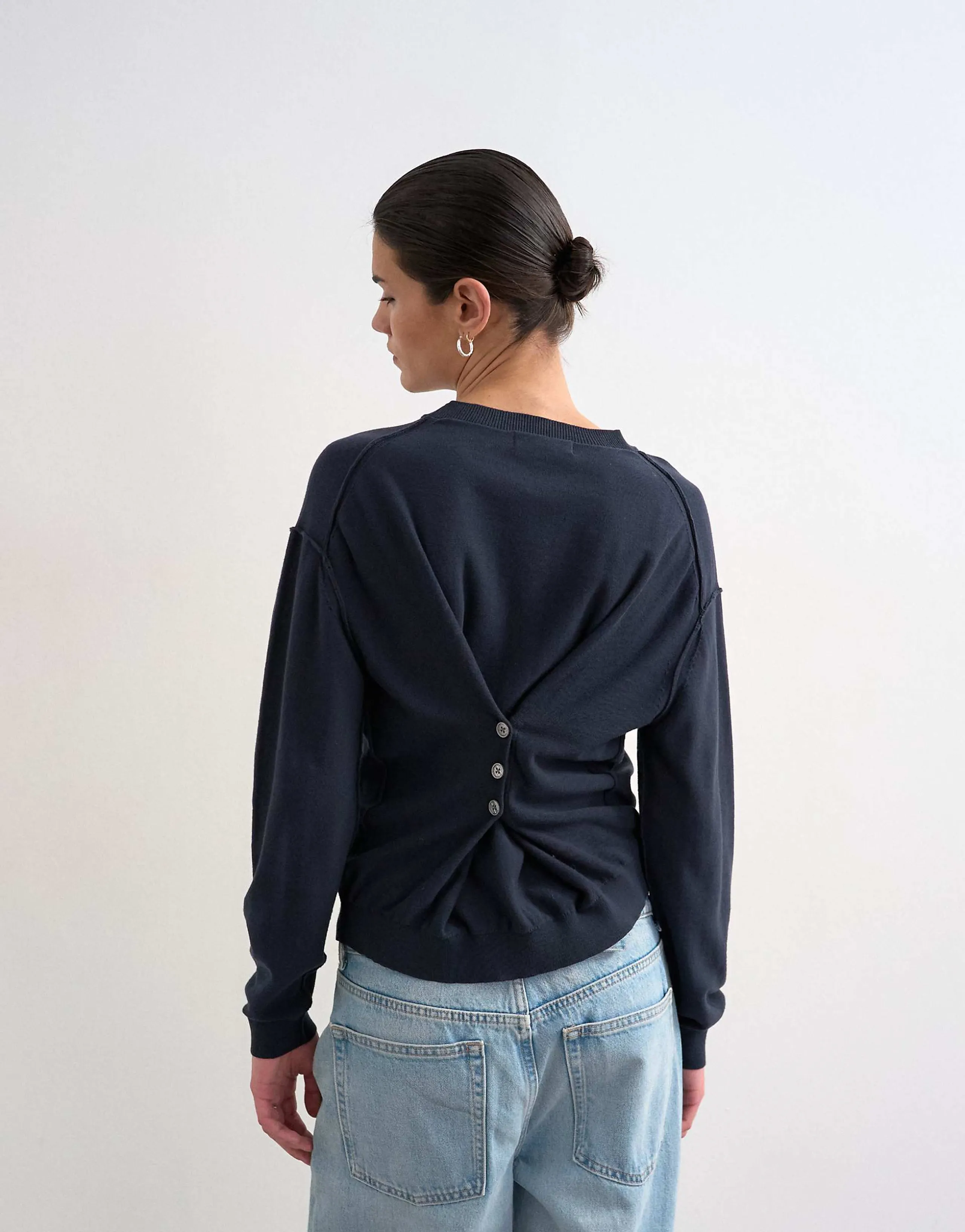 Topshop button back knit sweater in navy