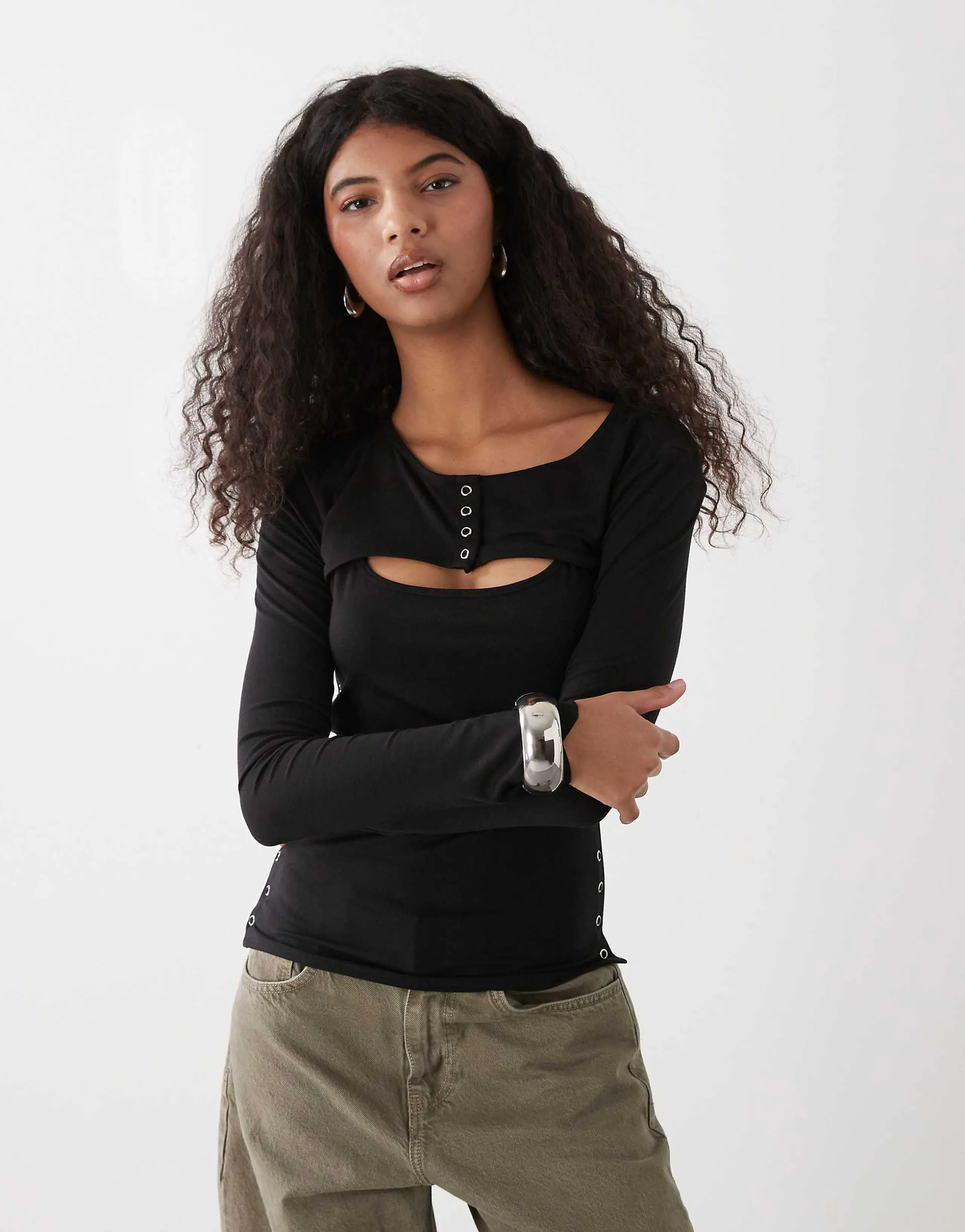 Weekday bolero detail long sleeve top in black