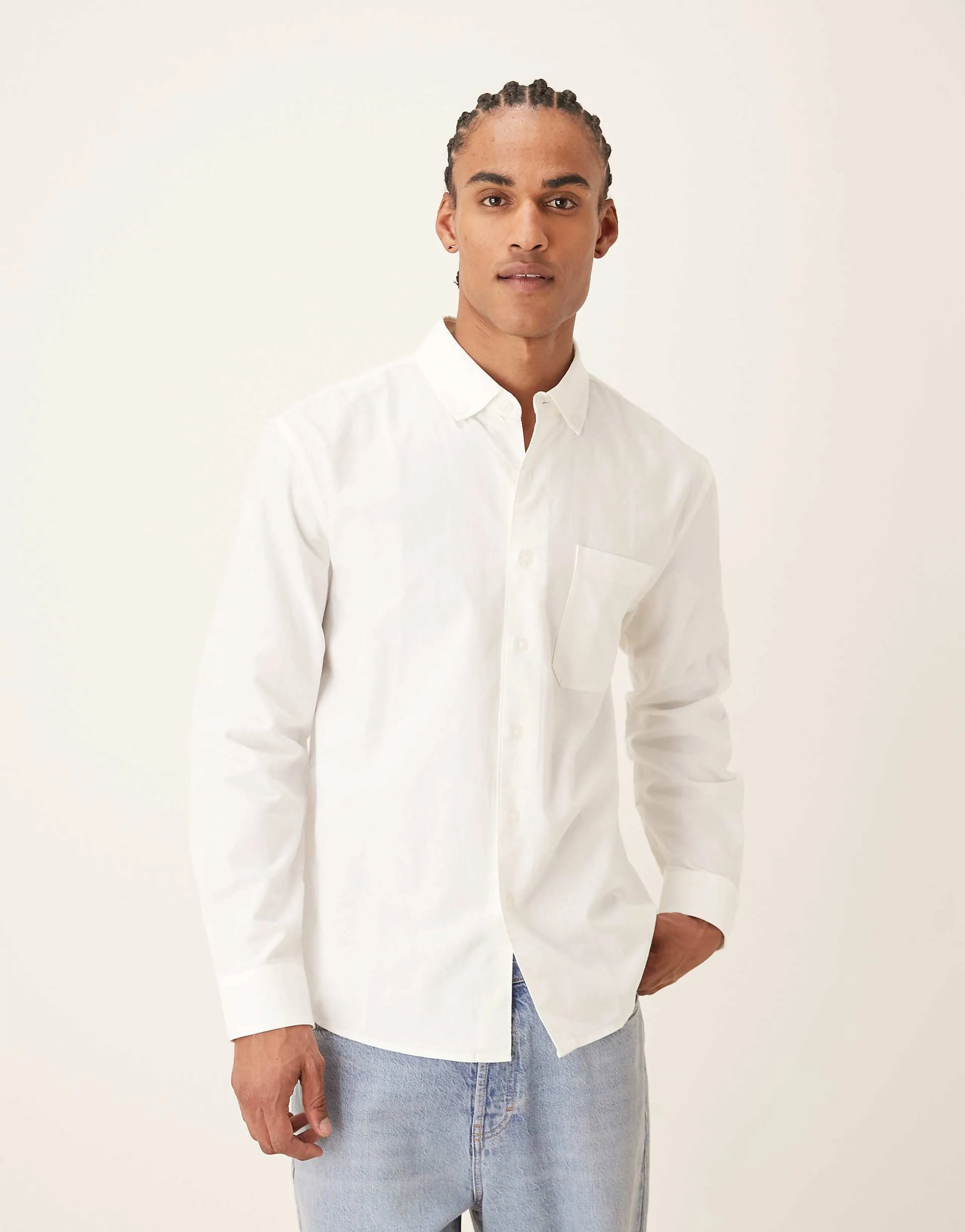 Farah Brewer long sleeve box fit logo shirt in white