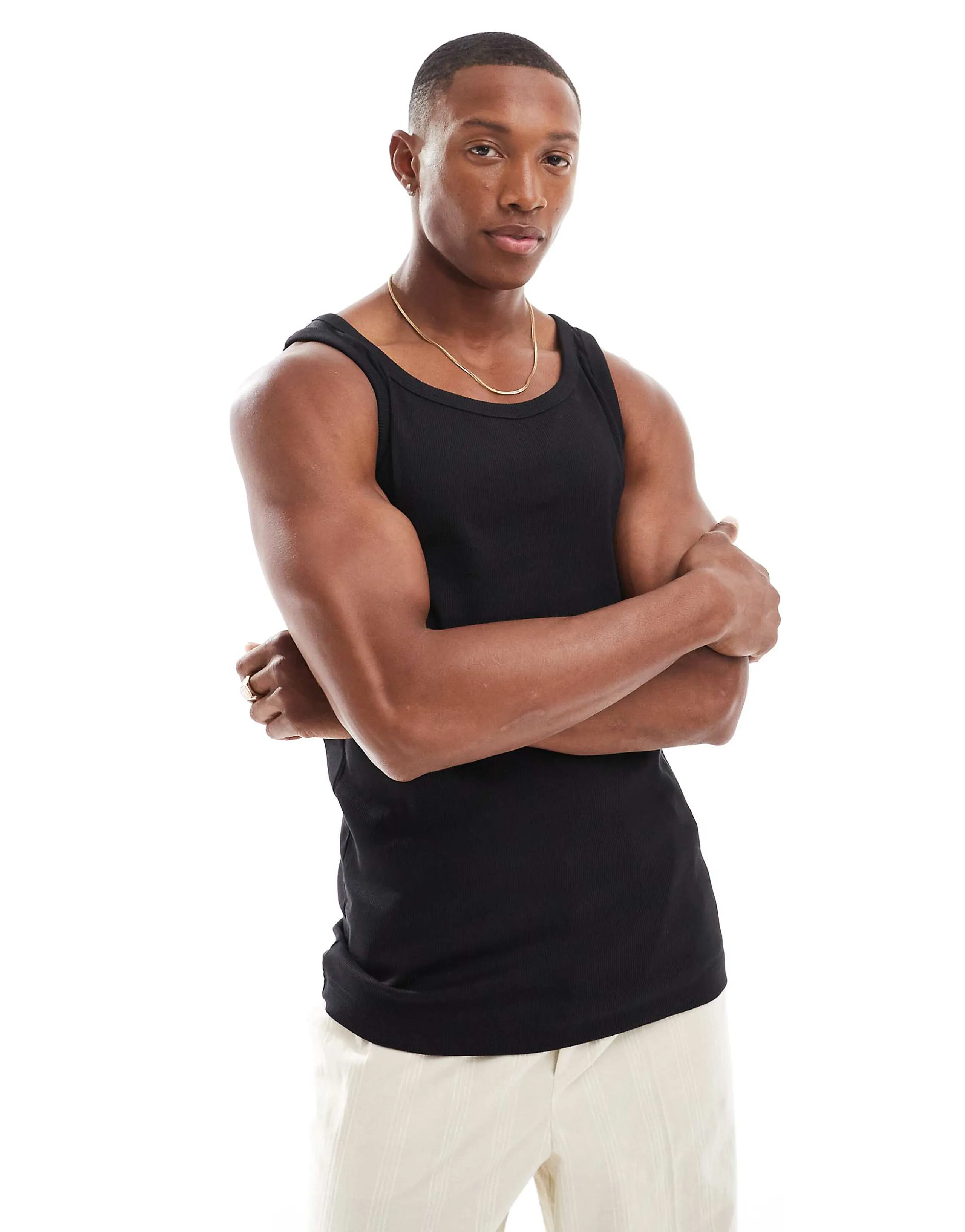 ONLY & SONS ribbed tank top in black