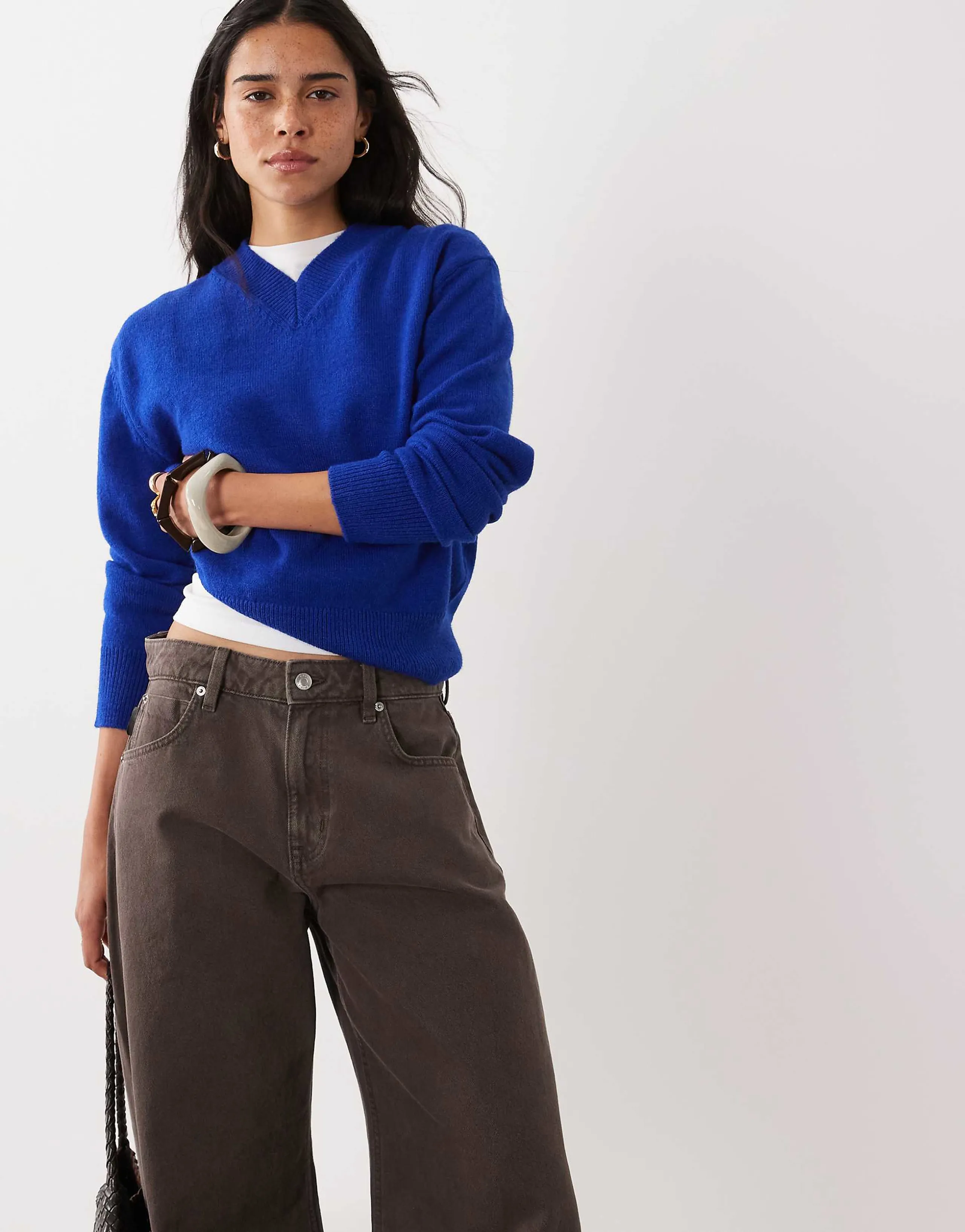 Mango knit v neck sweater in electric blue