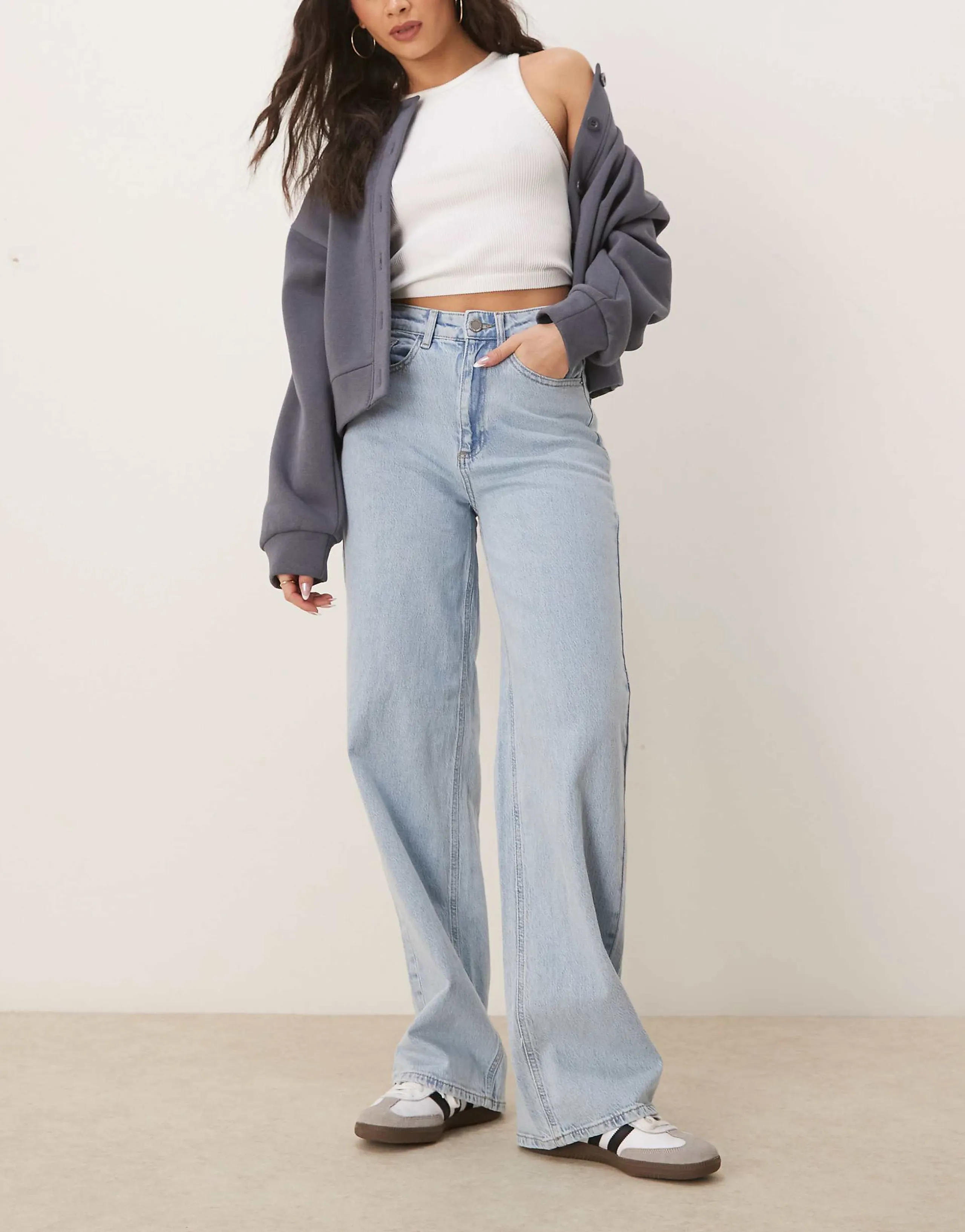 VILA Freya high waist wide leg jeans in light blue denim