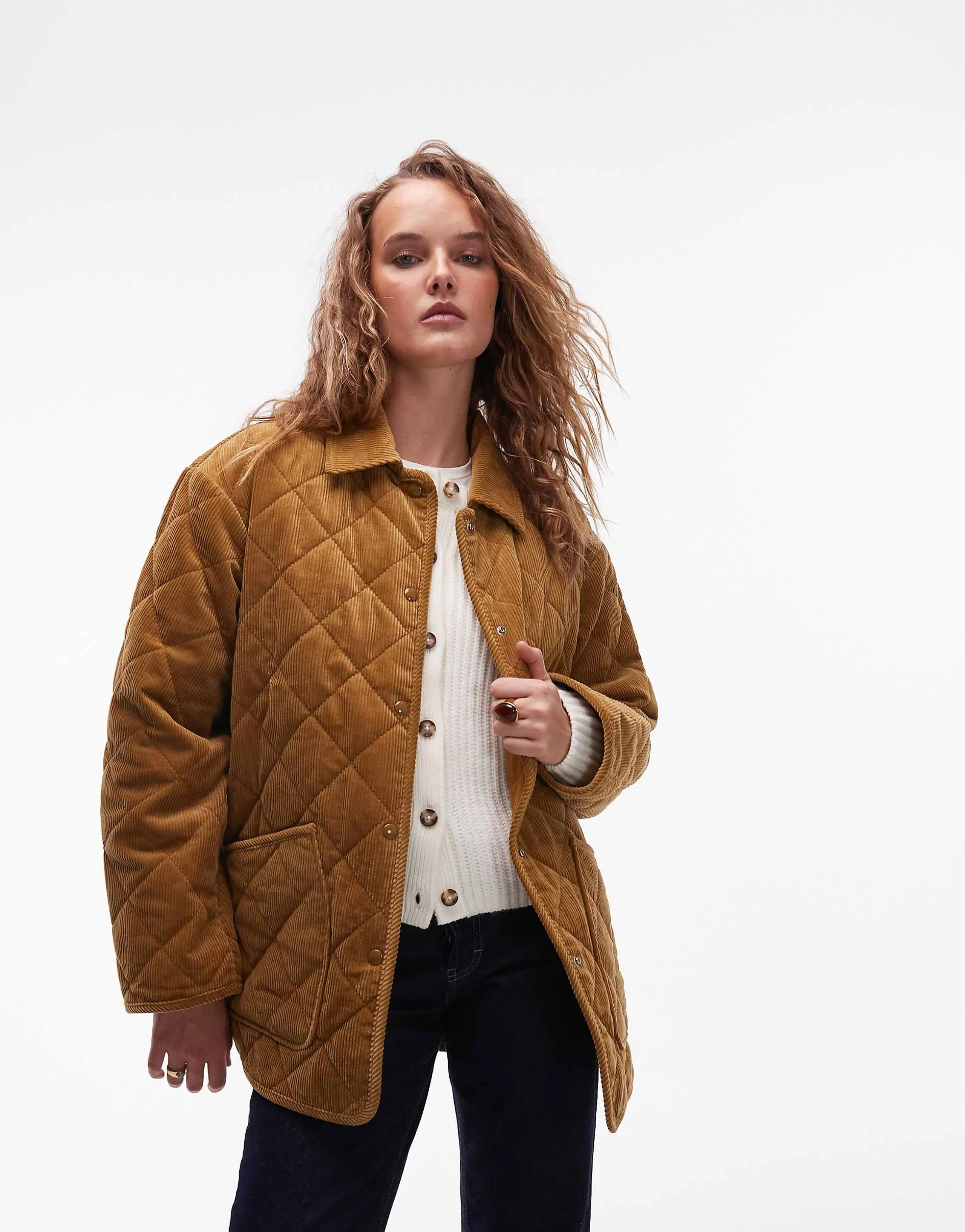 ARKET quilted corduroy barn jacket with contrast collar in light brown