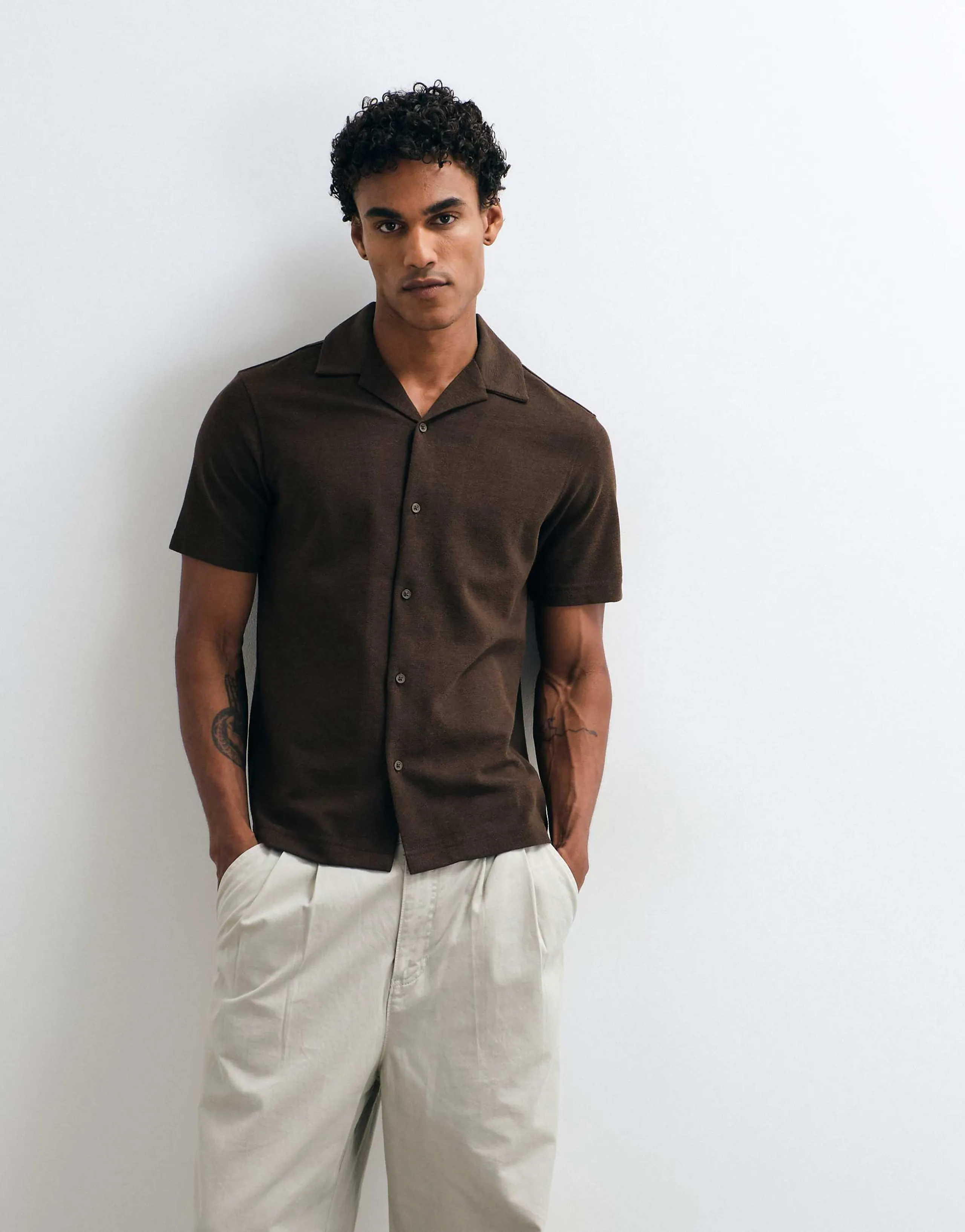 Mango short sleeve shirt in brown