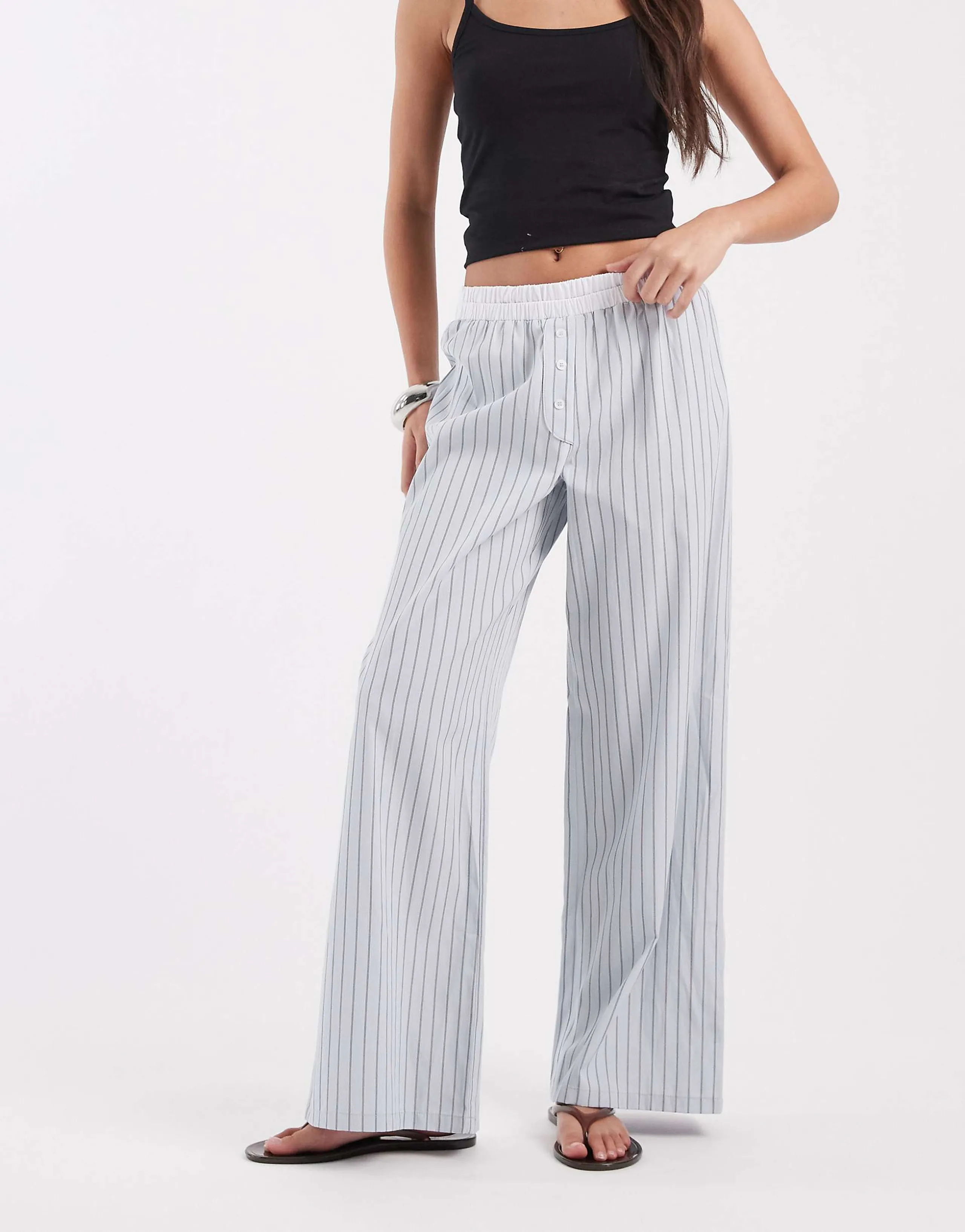 ASOS DESIGN boxer waistband wide leg pants in blue stripes -set