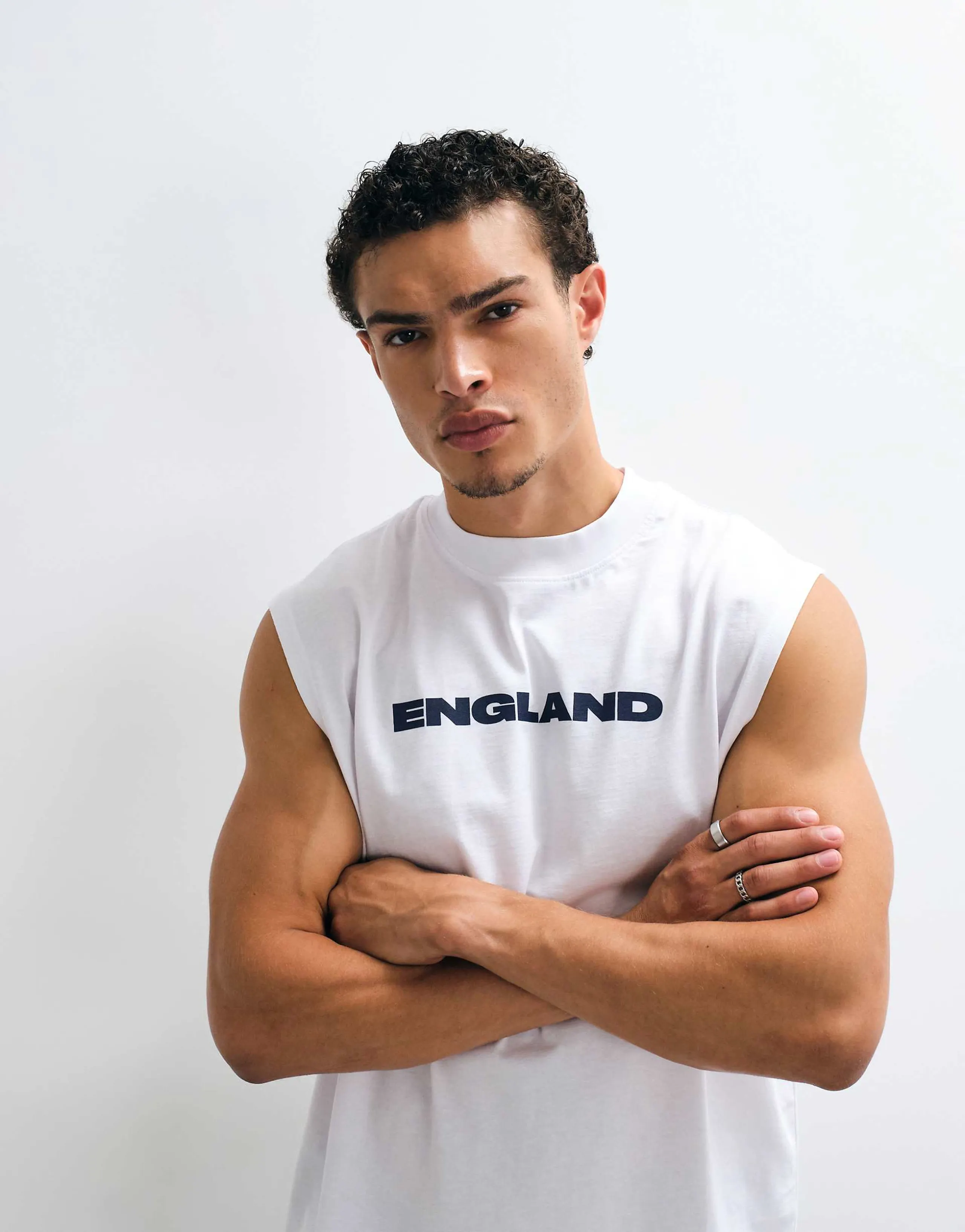 ASOS DESIGN oversized tank top with England graphic in white