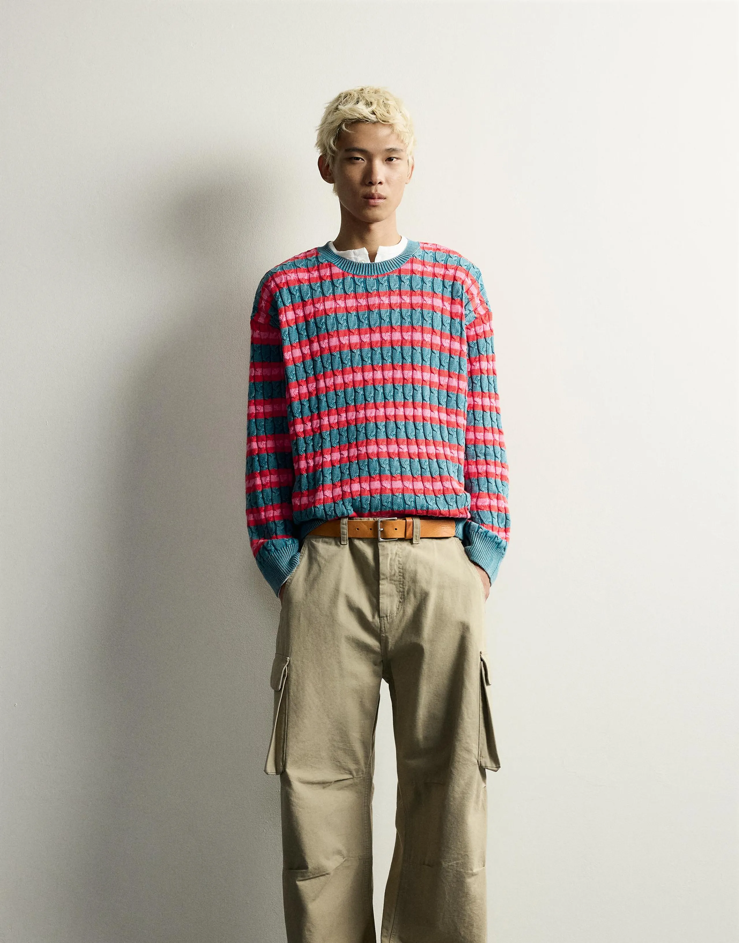 STRIPED CABLE-KNIT STRUCTURED JUMPER