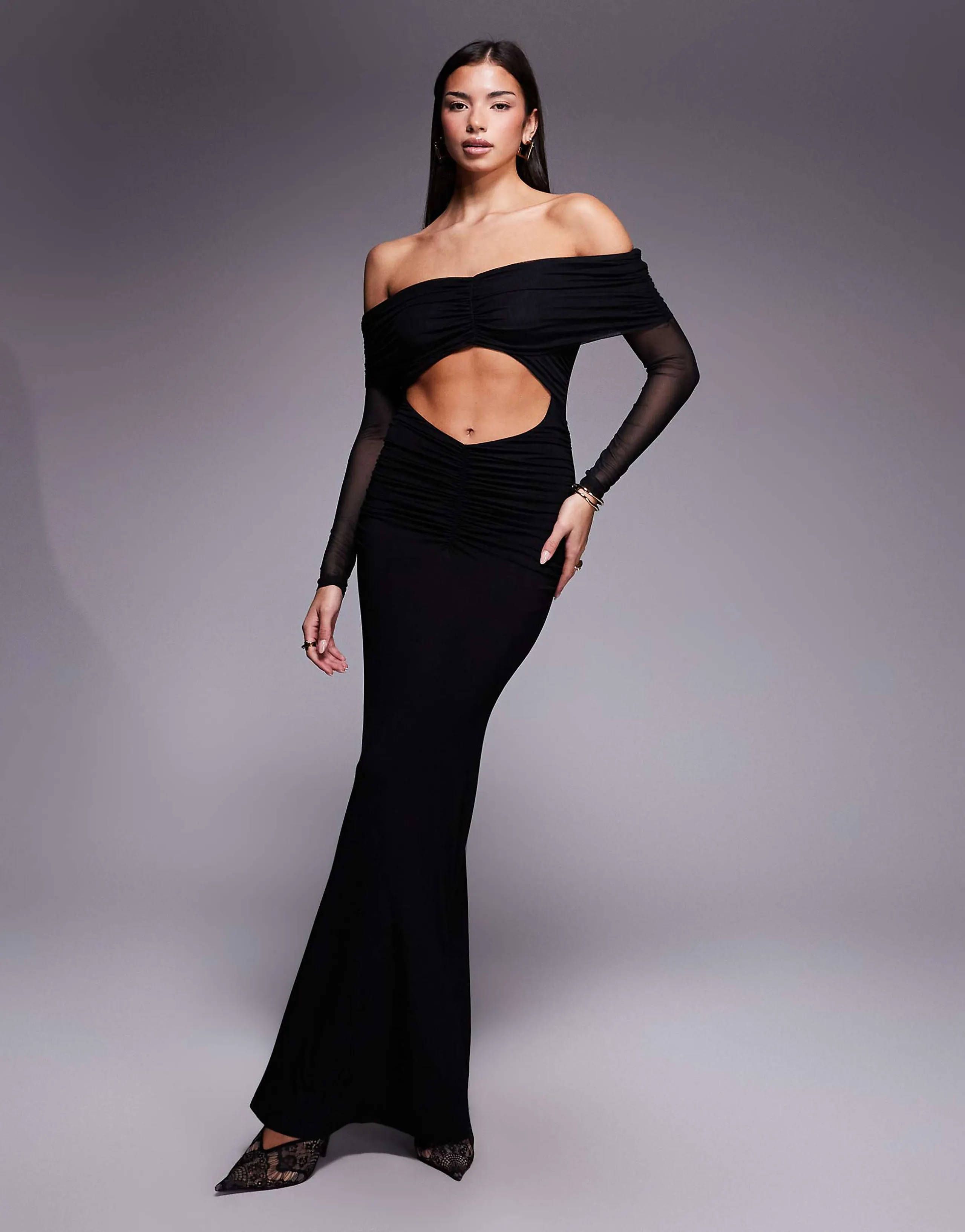 Aria Cove mesh bandeau cut out maxi dress in black