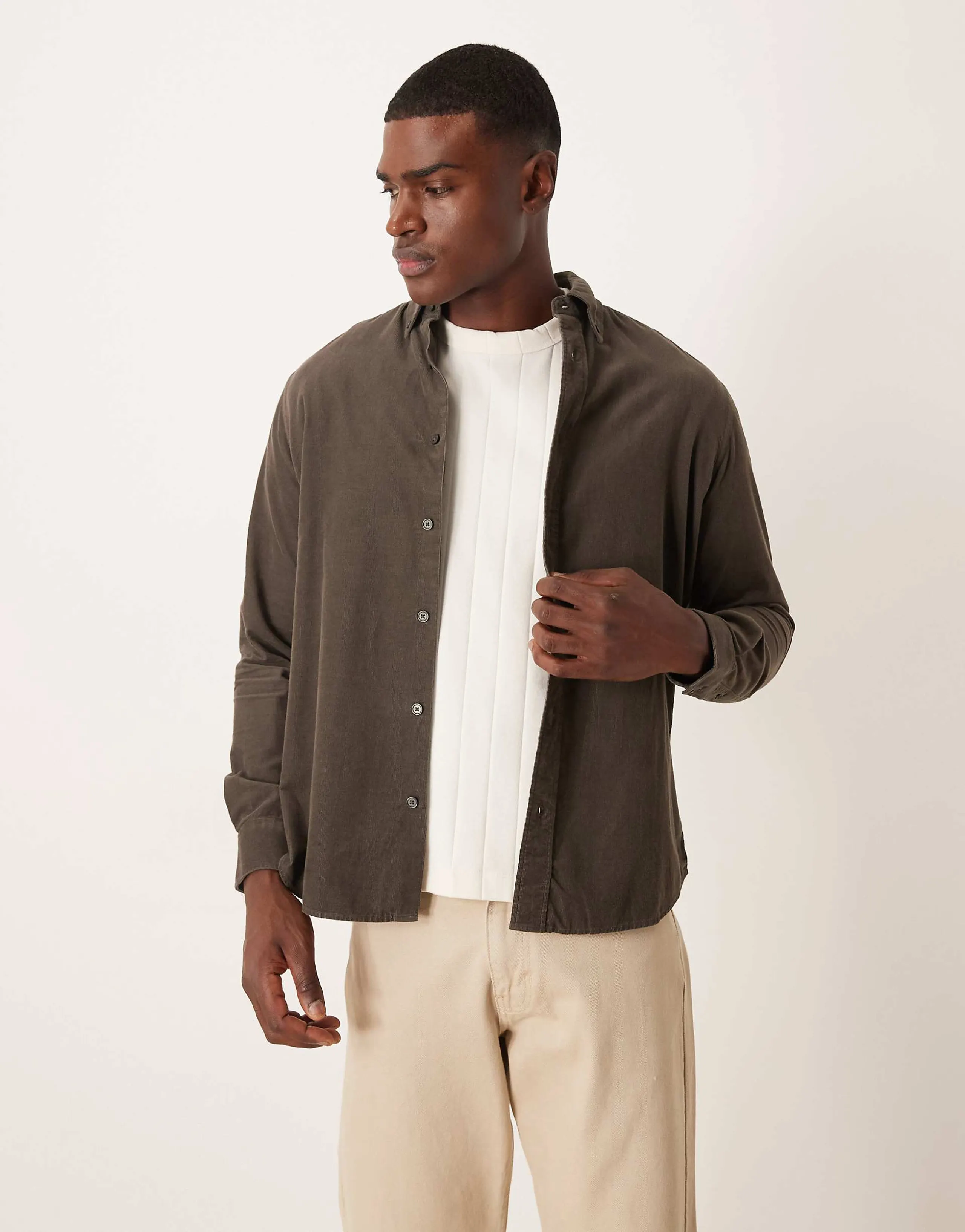 Mango 100% cotton corduroy shirt in brown