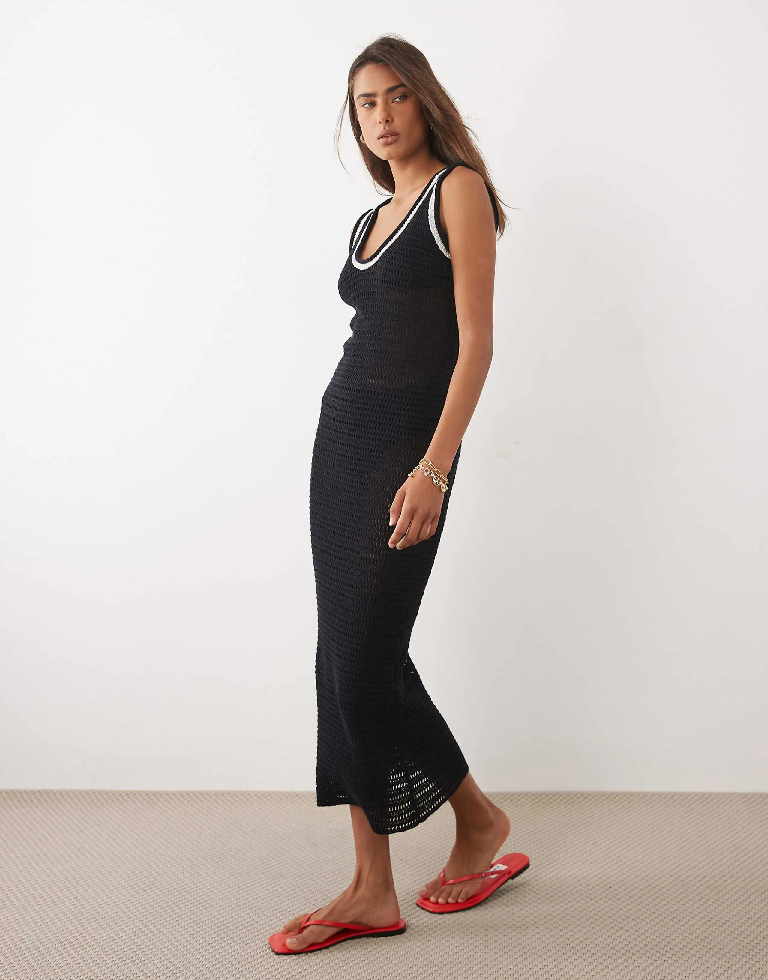 ASOS DESIGN knit midaxi dress with contrast tipping in black
