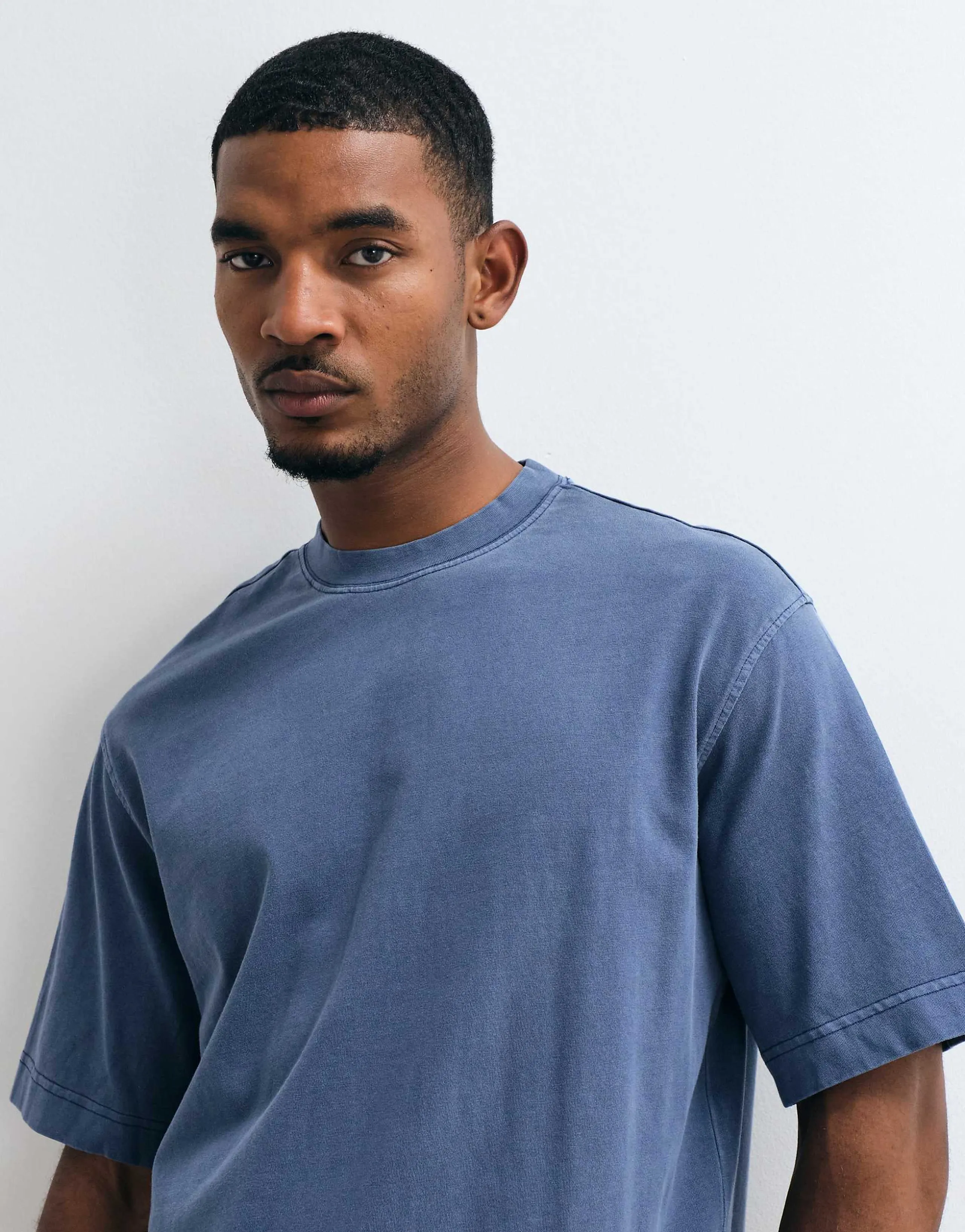 Selected heavyweight washed t-shirt in blue