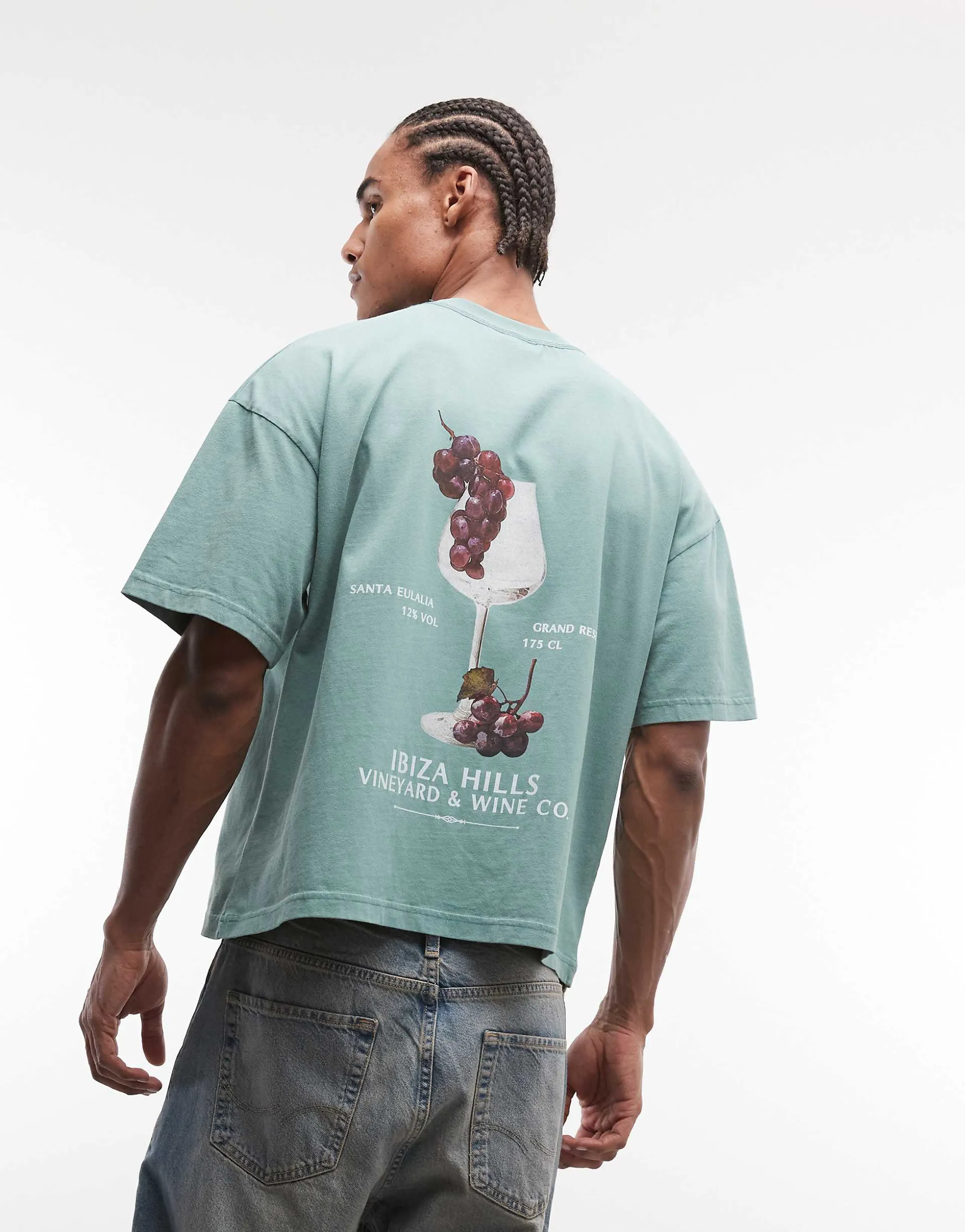 Faded Store logo t-shirt with wine back print in washed green